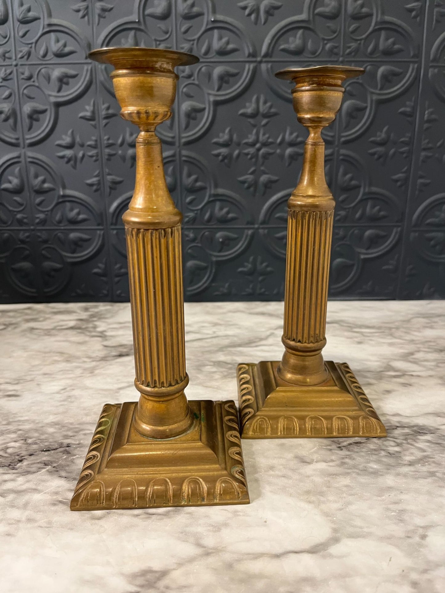 Ribbed Pillar Style Candle Holder  x 2