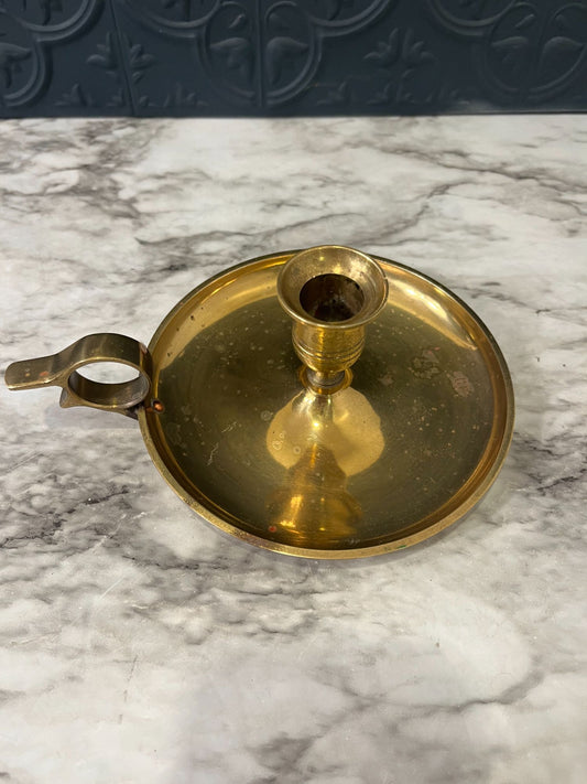 Brass Candle Holder with Finger  Hole and large round base