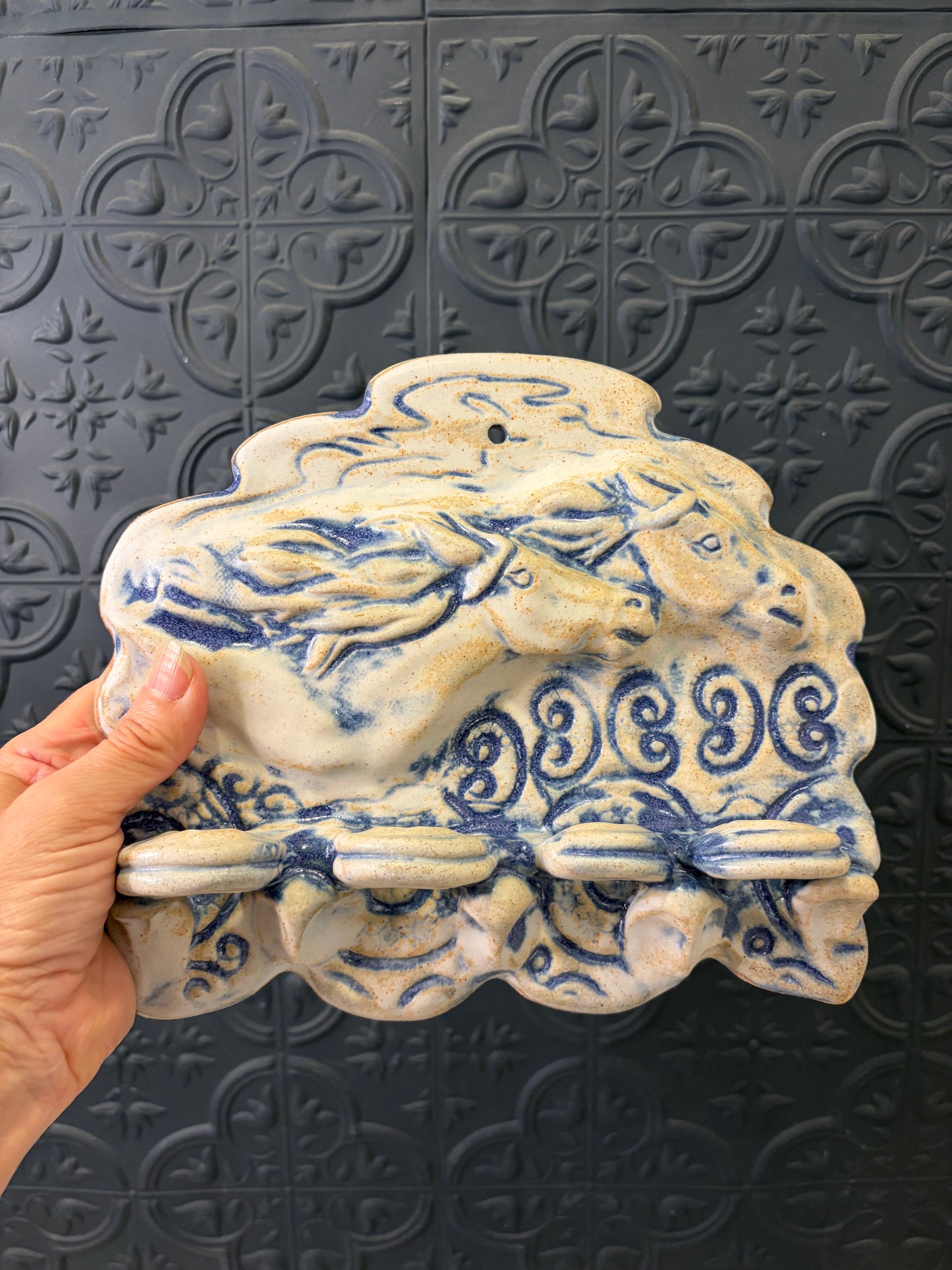 Ceramic Wall Blue and White Horse with Cutouts