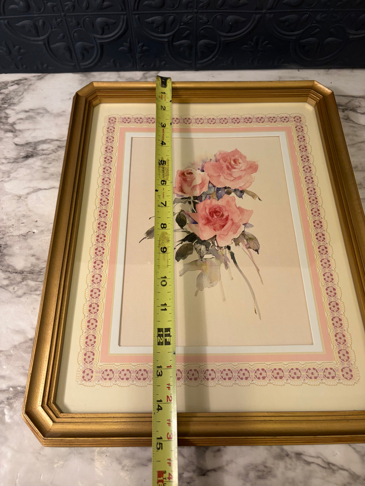 Pink Rose Print Framed with bent corners