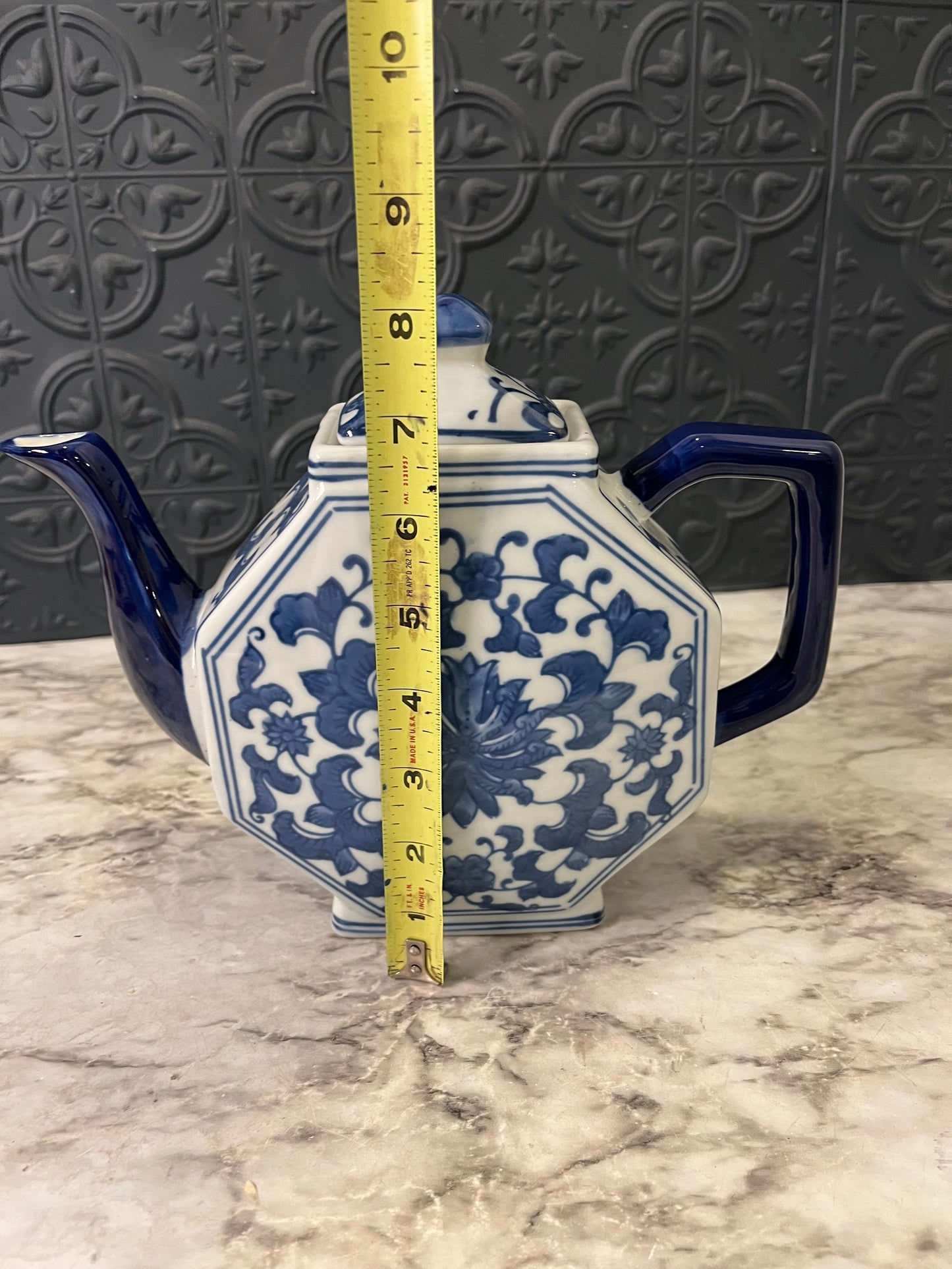 Blue and White Octagon Teapot