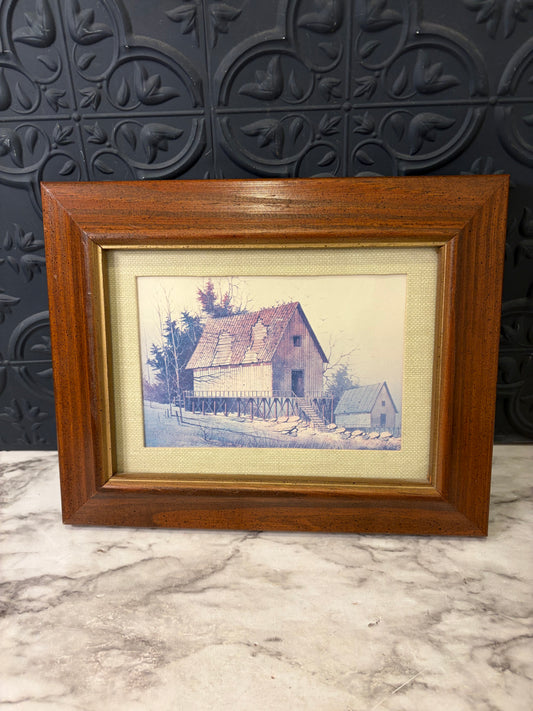 Vintage Print of Barn Framed Pastel color