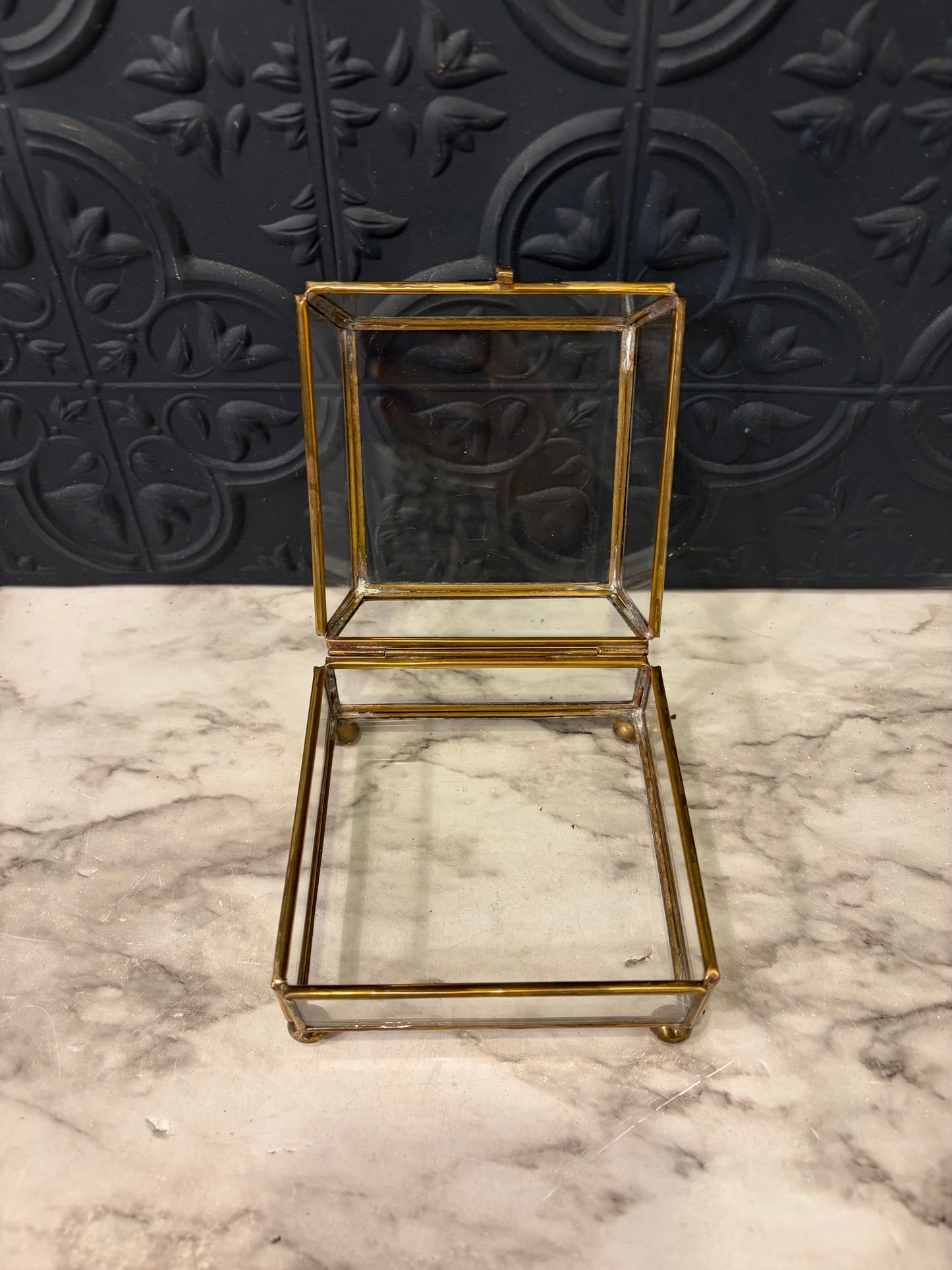 Brass and Glass Trapazoid lidded box