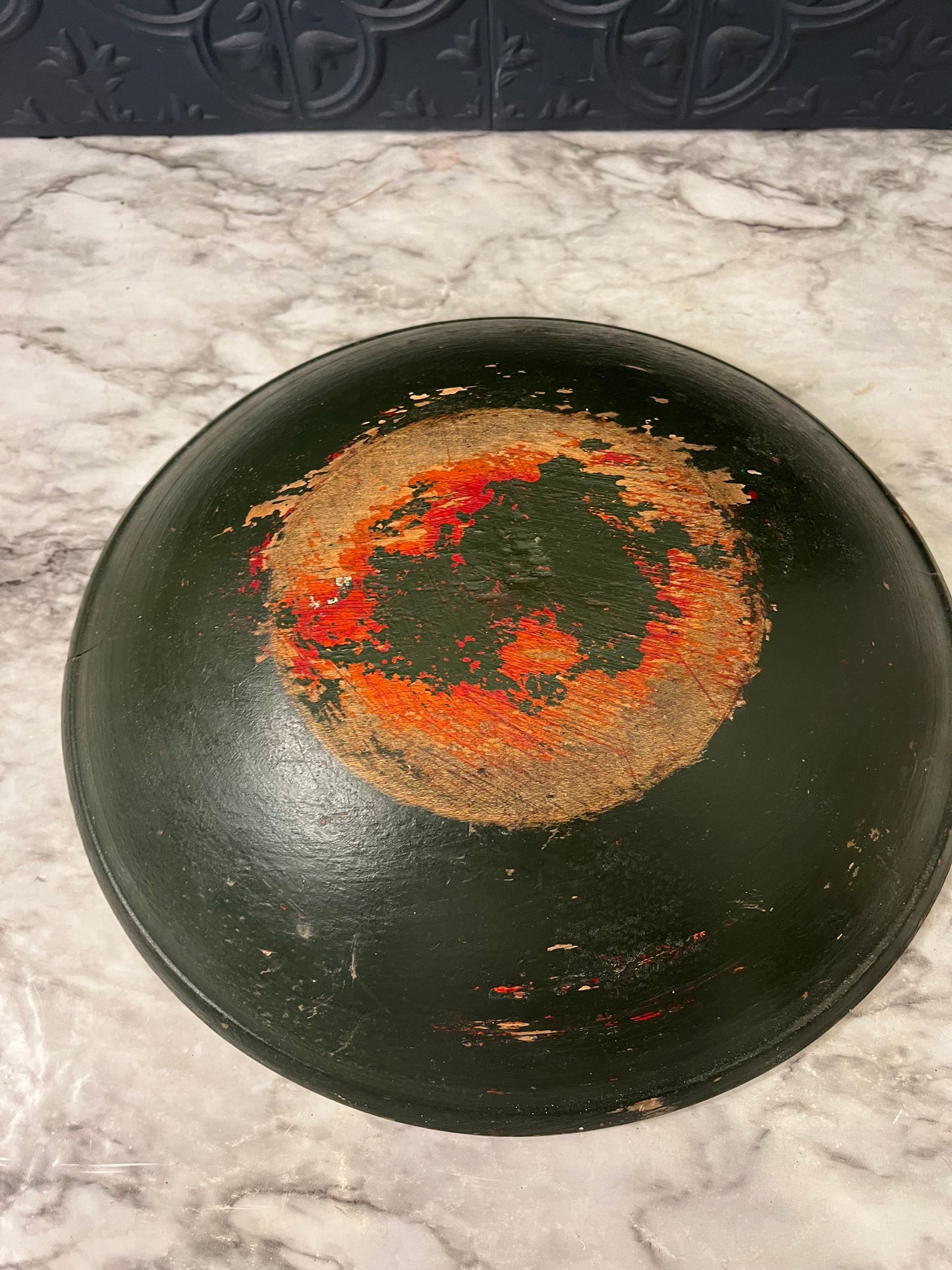 Wood bowl with distressed green bottom
