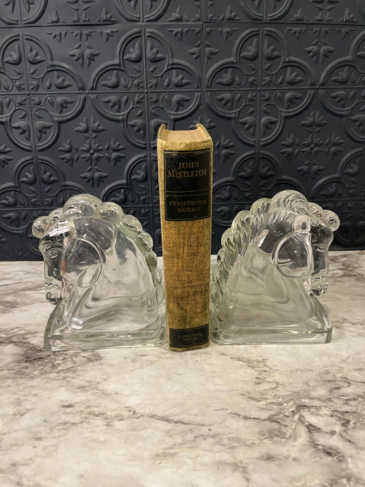 Clear glass horse head bookends x2