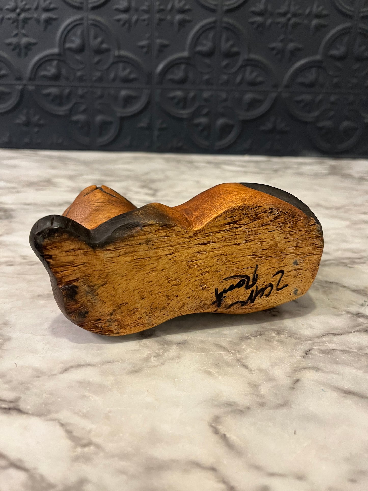 Carved Wooden Cat Laying down small