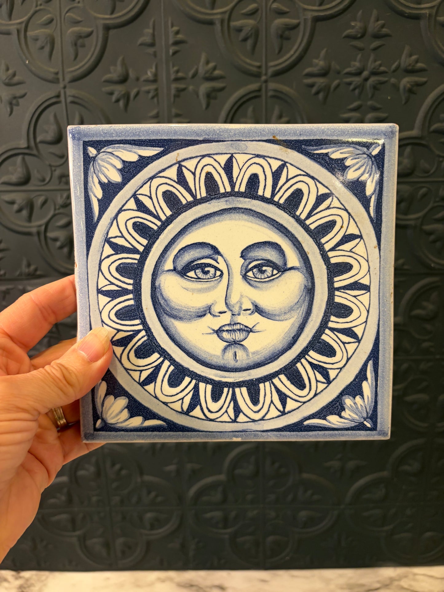 Blue and White Sun Tile