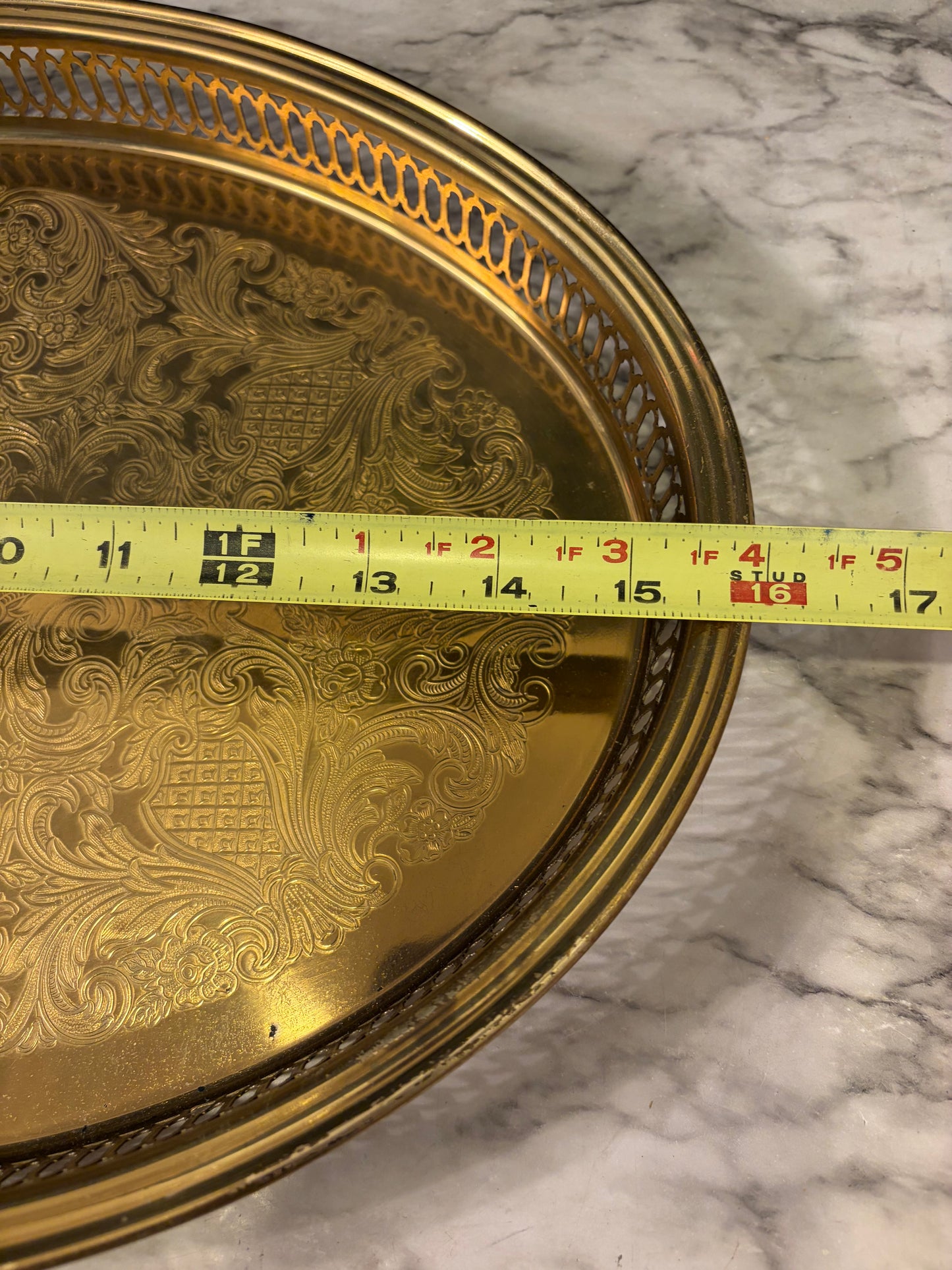 Brass 16" Etched Round Tray