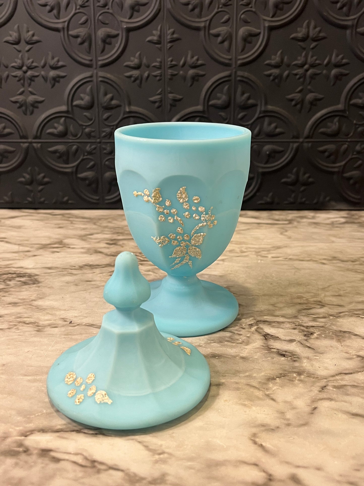 Westmorland Blue Satin Slag Glass compote