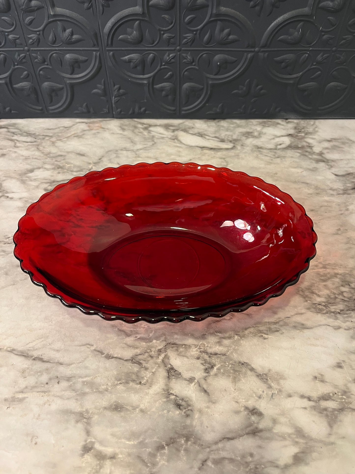 Ruby Red Glass oval bowl