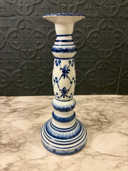 Blue and White Candlestick 11.25"