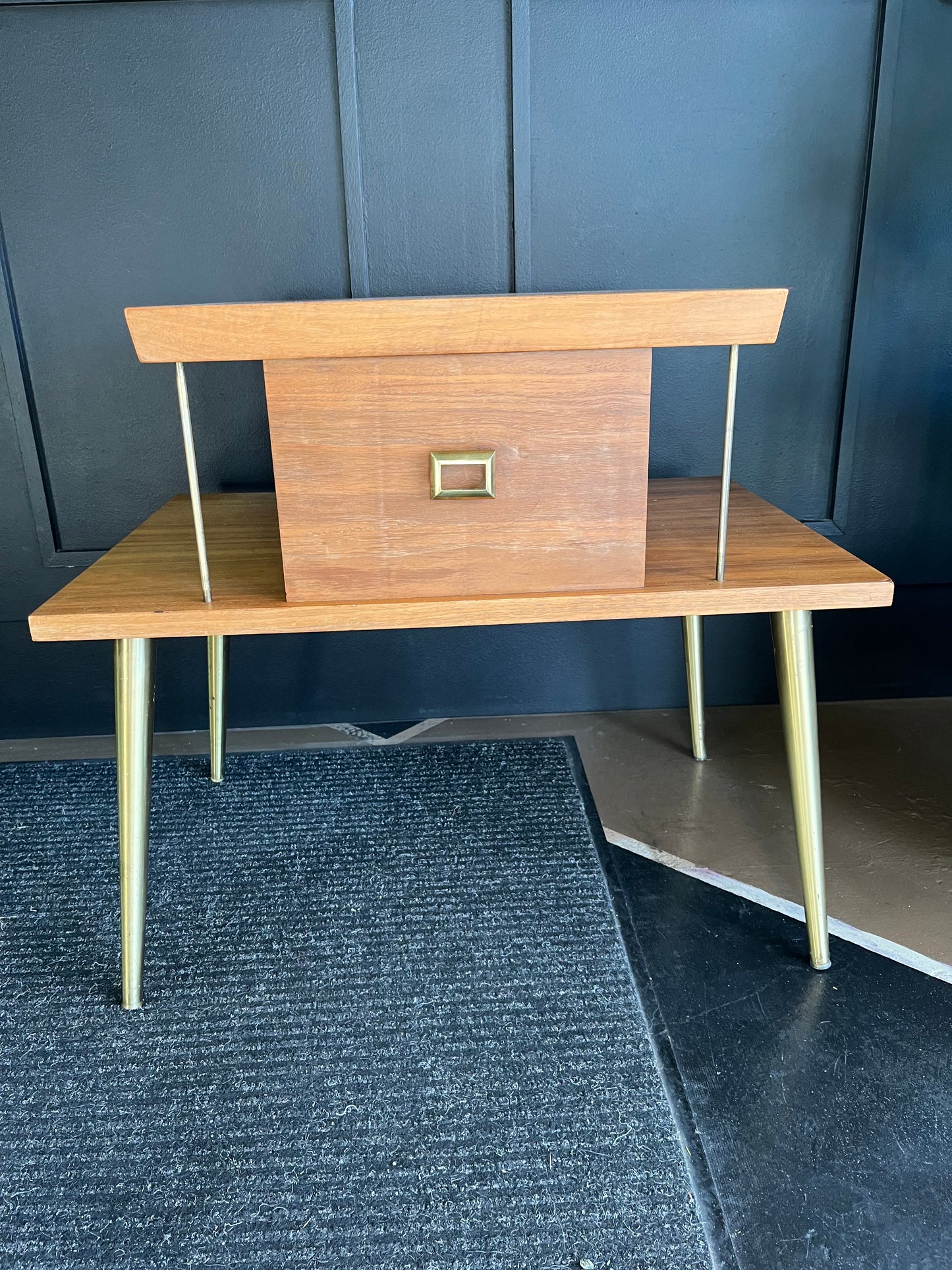 Mid Century Lane Side Table with Faux Drawer