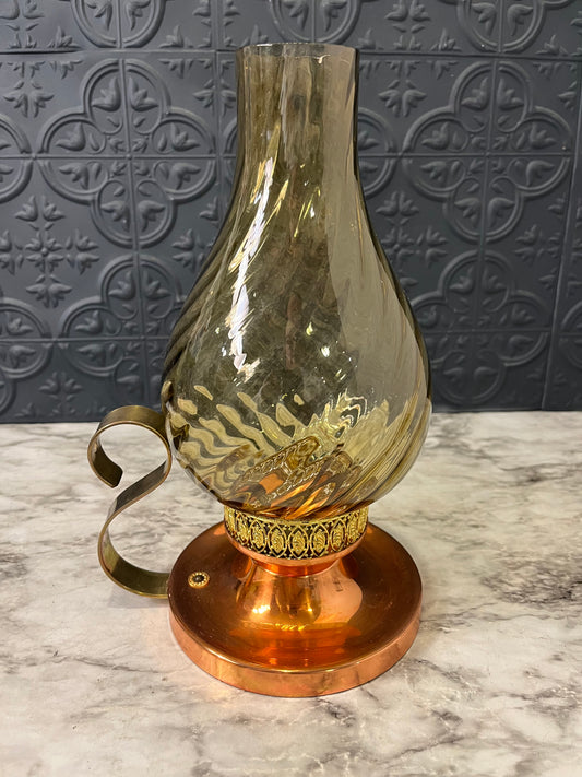 Copper and Brass Hurrican Lamp with Smoke Glass