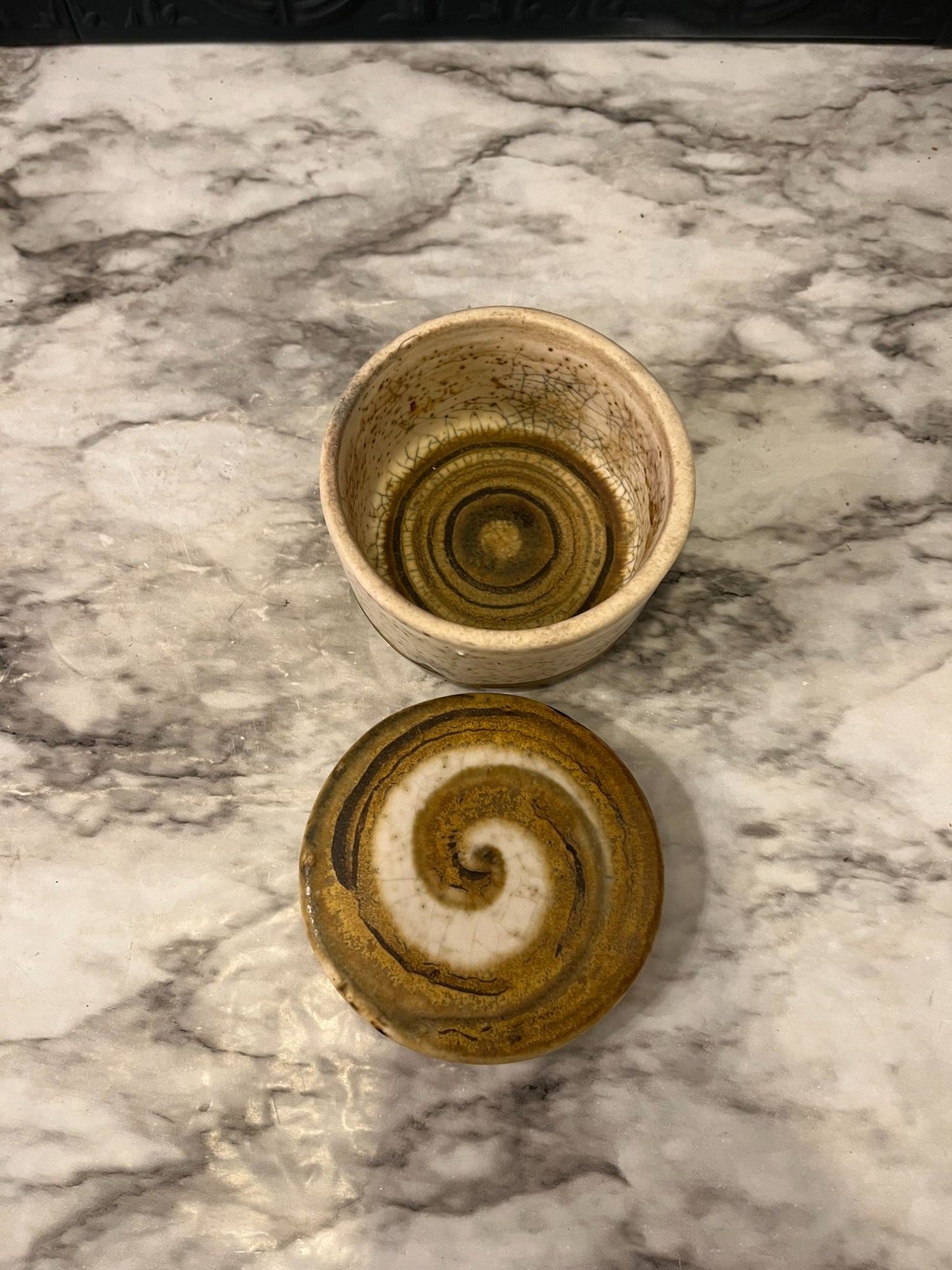 Round Pottery Box with Swirl  Design