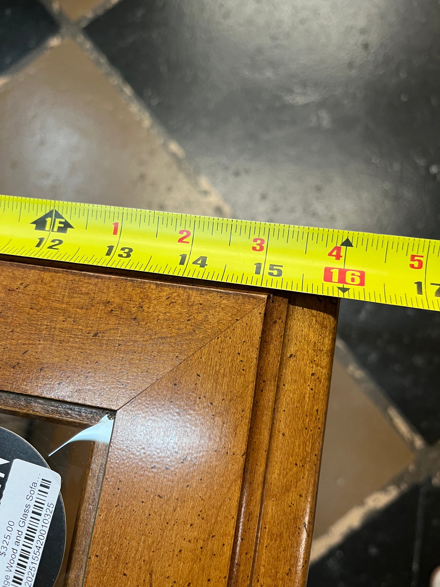 Vintage Wood and Glass Sofa Table with Faux Cane Shelf