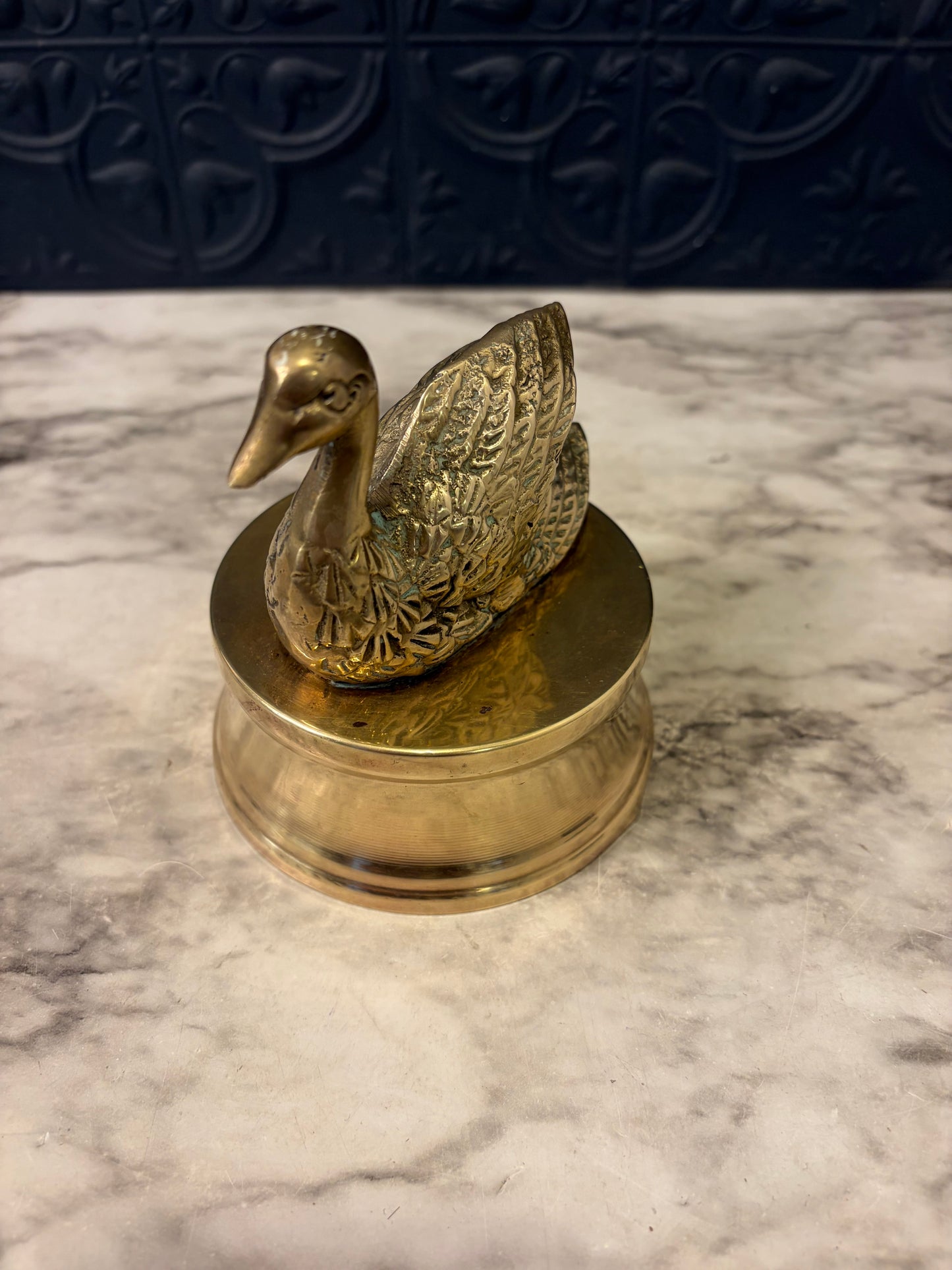 Brass Swan on Round Pedestal