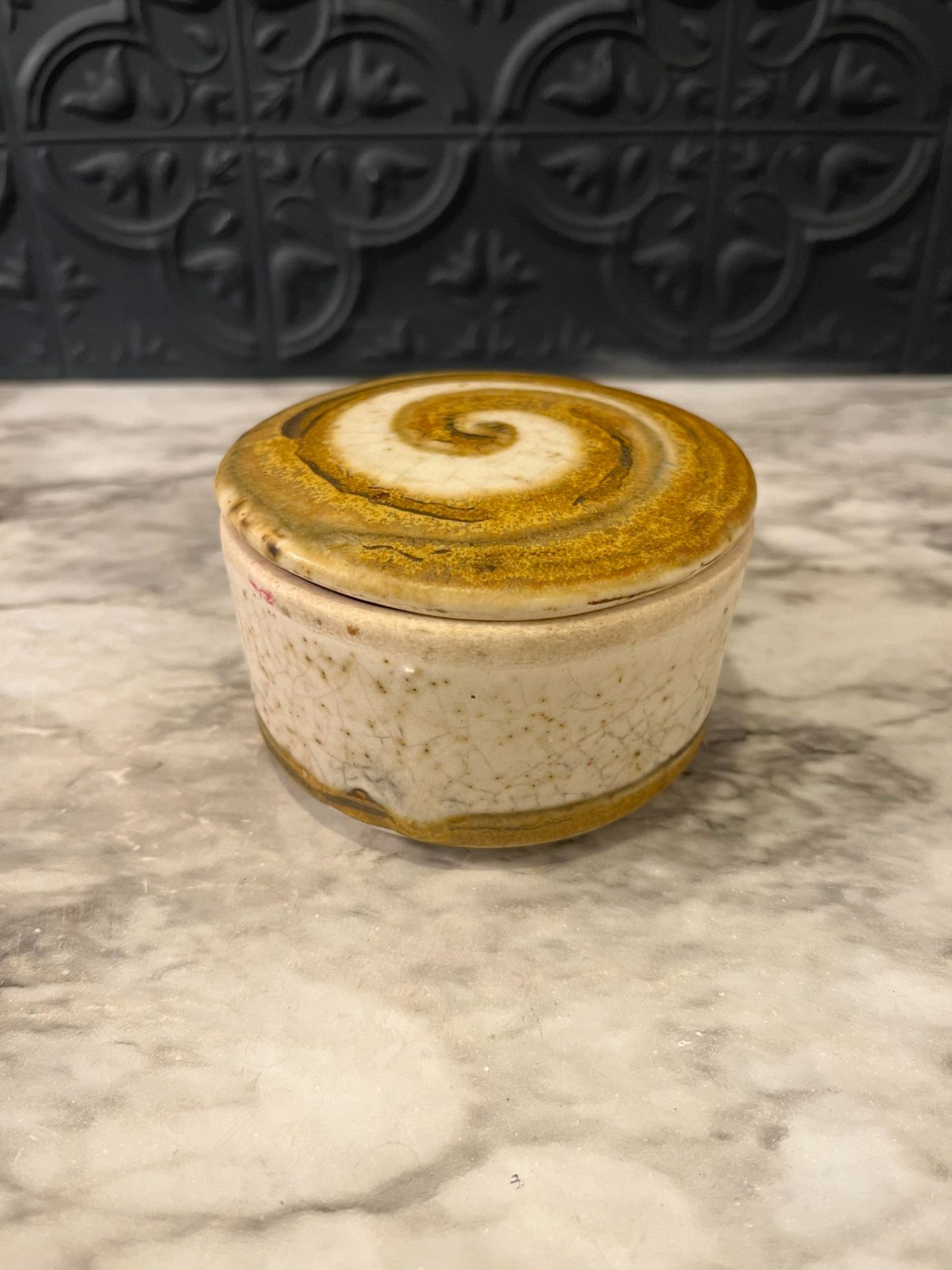 Round Pottery Box with Swirl  Design