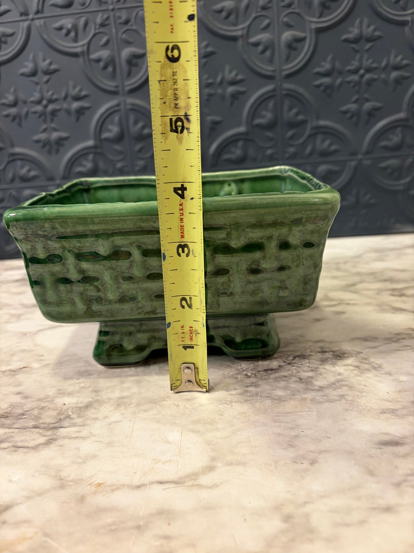 Vintage Green Basketweave Planter