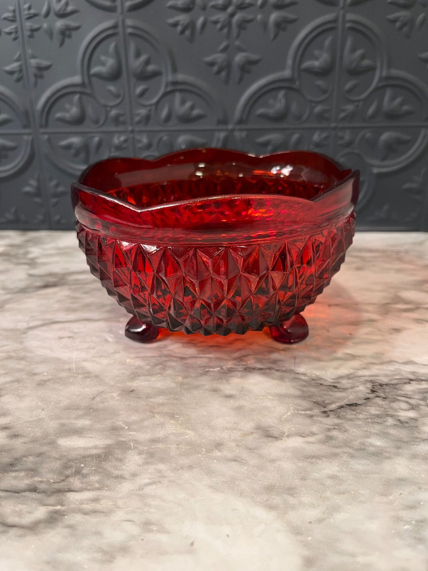 Indiana Glass Red Diamond Point  footed Bowl