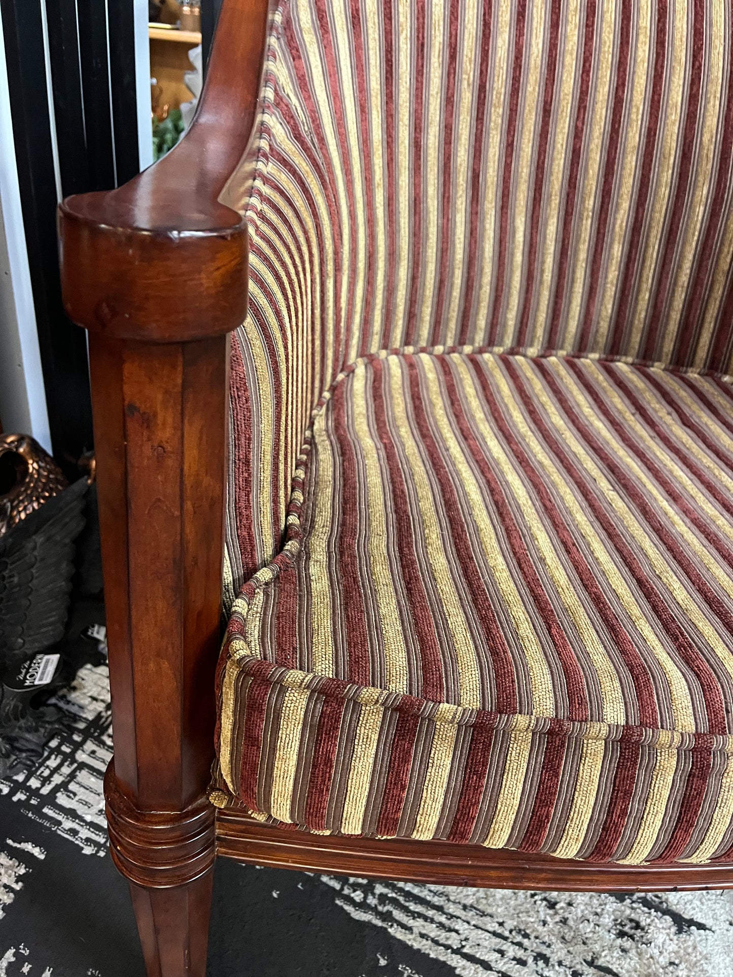 Vintage Barrel Chair Gold and Burgundy Stripe