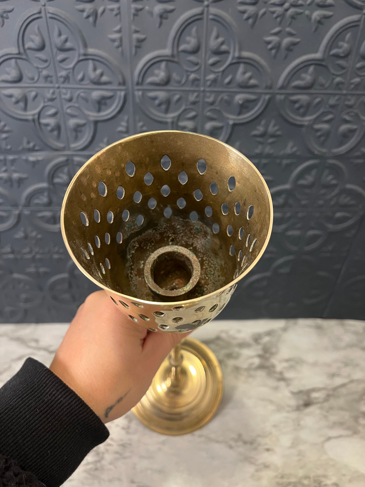 16.5 " Brass Candle Holder with Cutout Cup