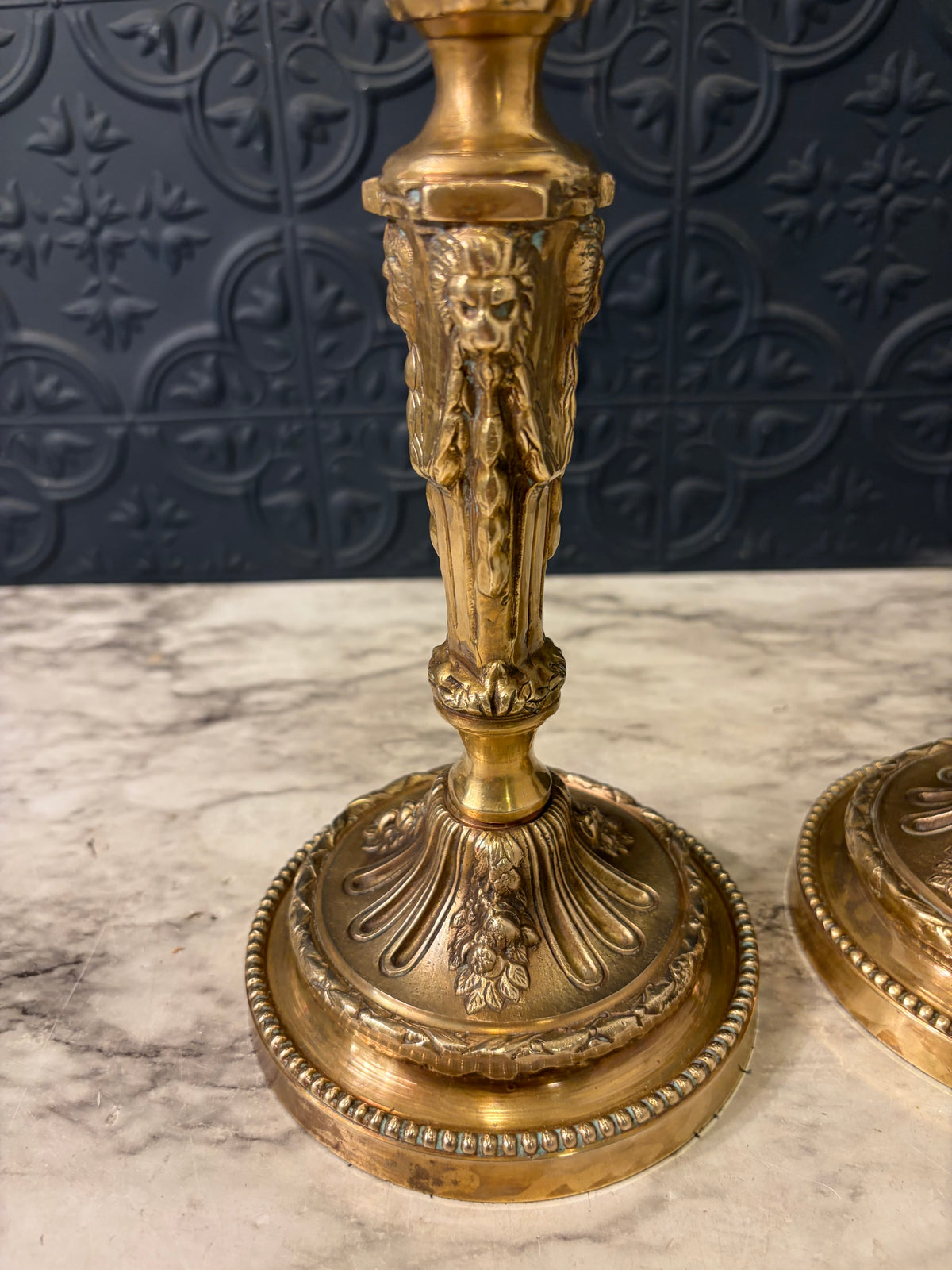 Castillian Ornate Brass Candle Holders set of 2