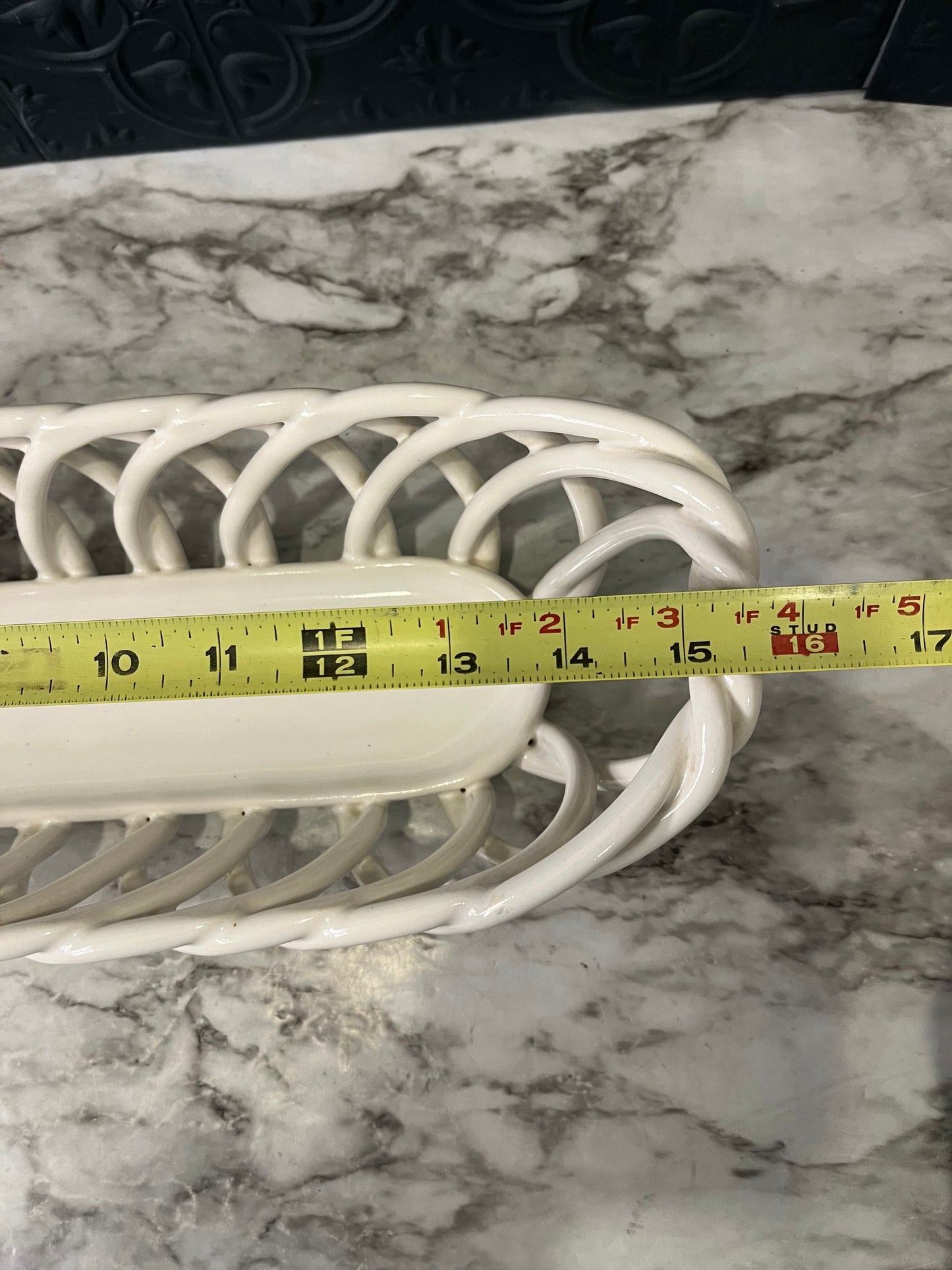 White Ceramic Braided Long Basket