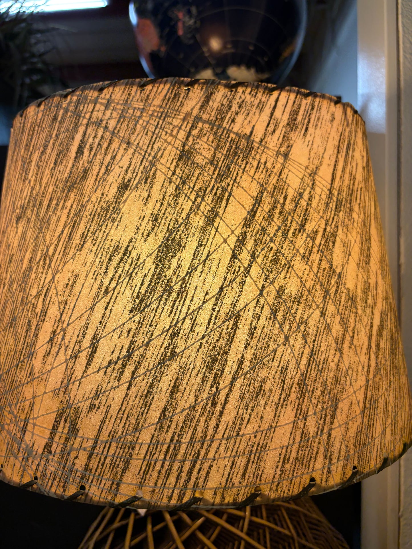 1970 Woven Wicker Geometric Shape Lamp