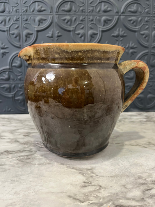 Brown Pottery Pitcher Light colored Rim