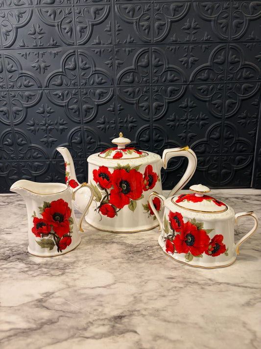 Gracie Red and White Poppy Tea Set 3 Pieces