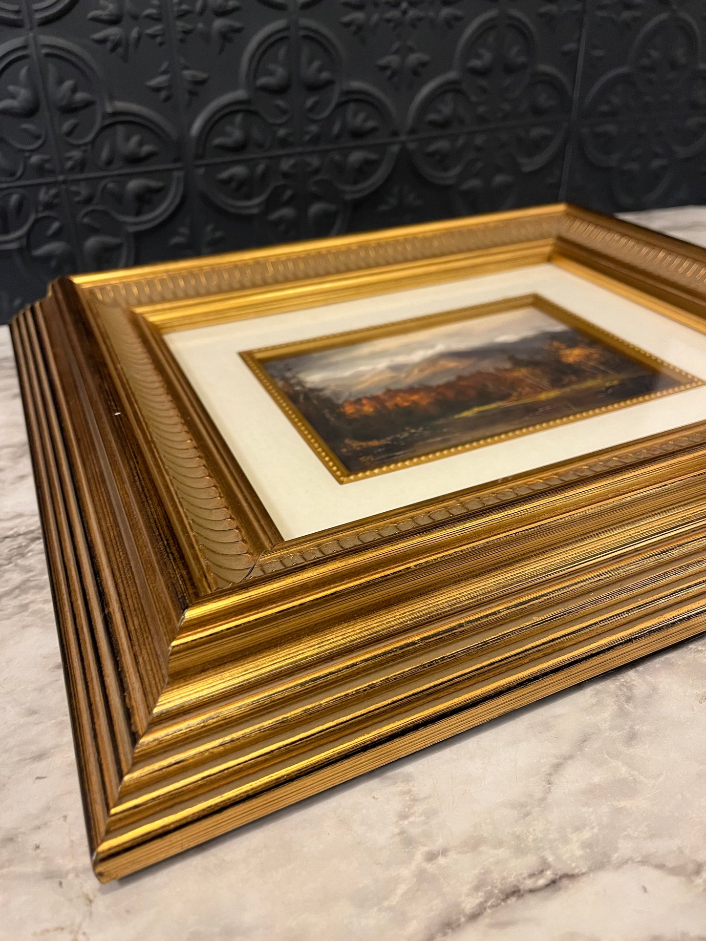 Fall Mountain Range Print in gold tiered frame