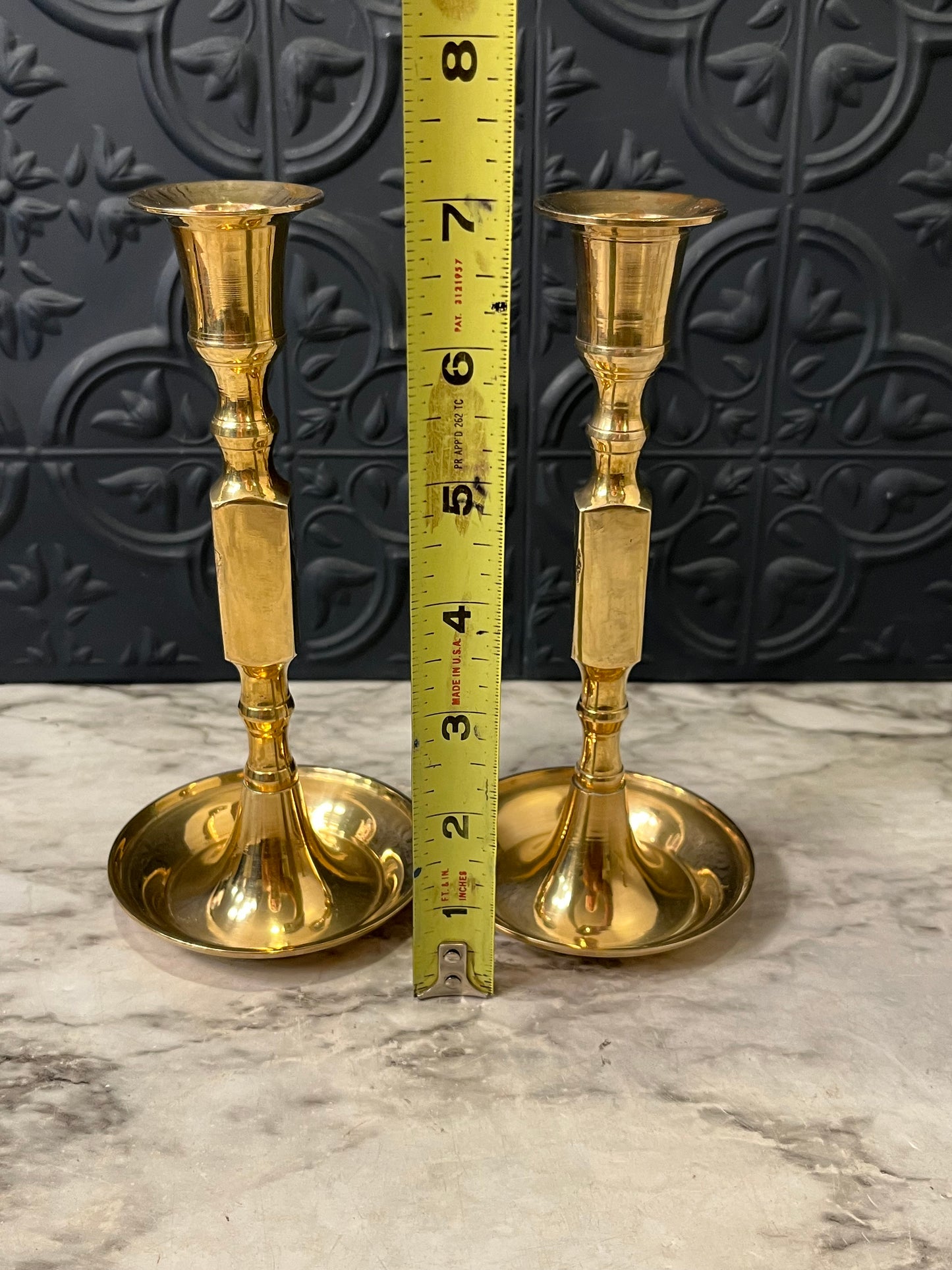 Brass candlesticks set Square center 7"