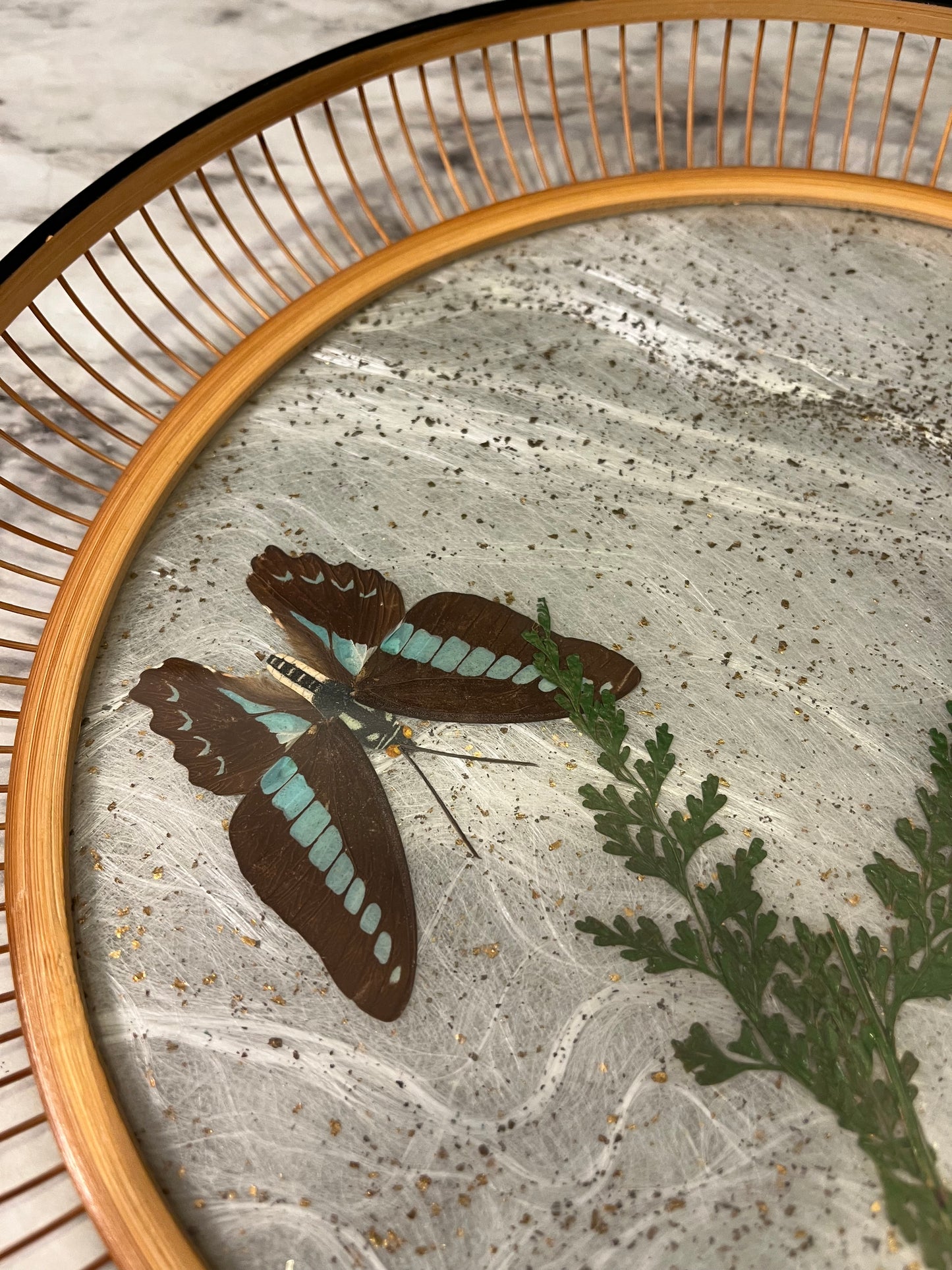 Bamboo round tray with Butterflies