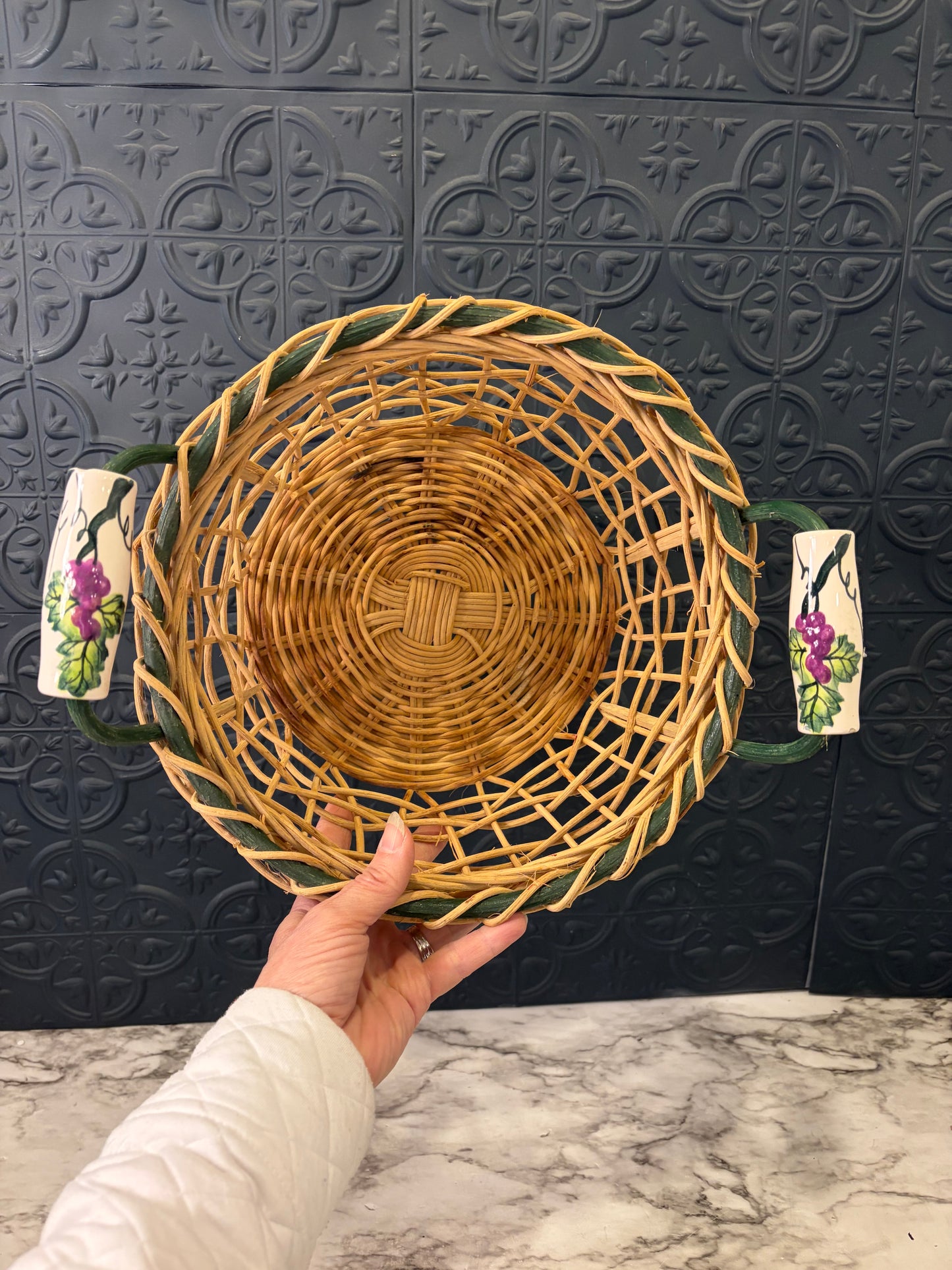 Wicker Basket with Porcelain Handles