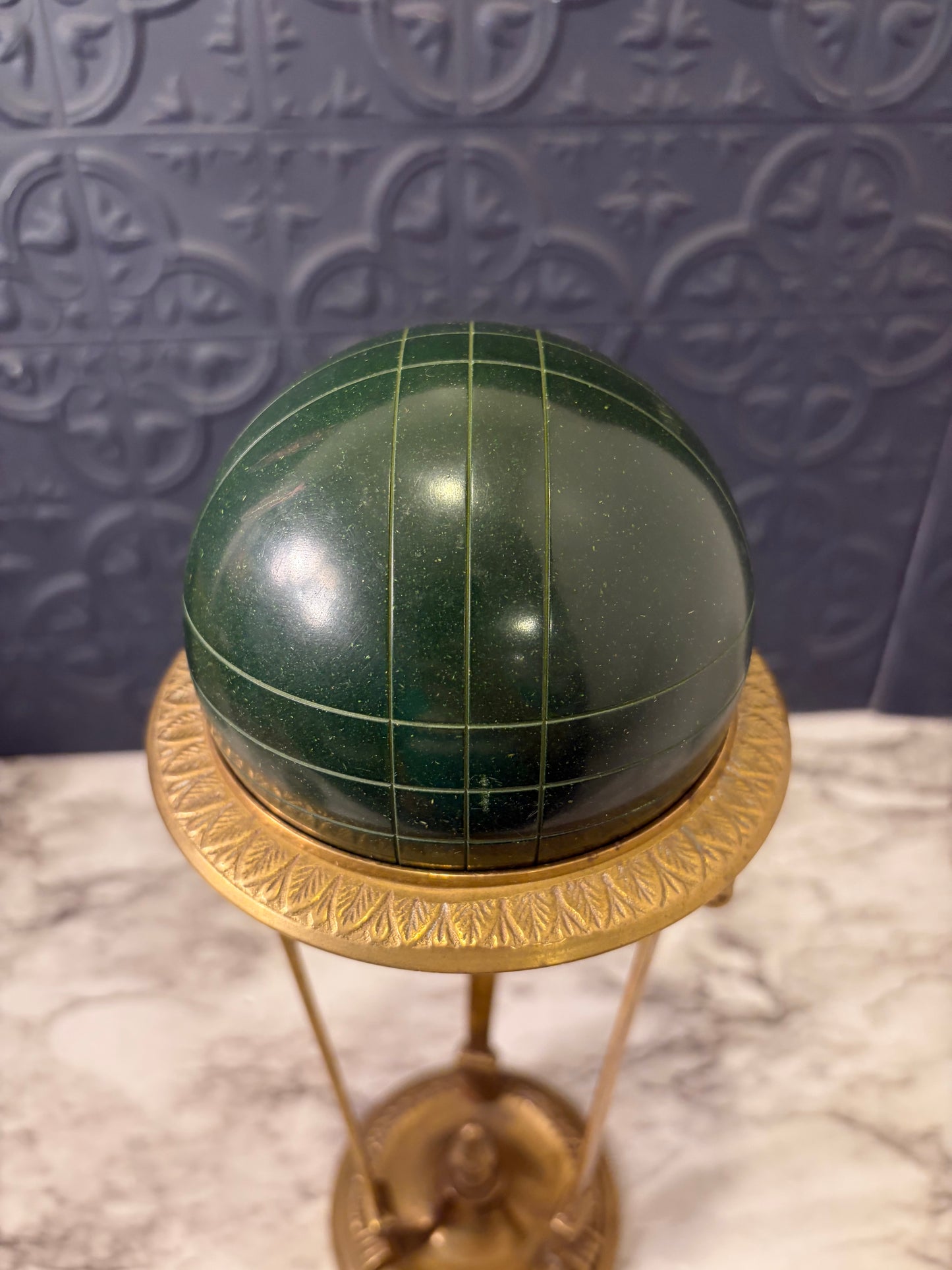 Tall Brass Stand with Green Orb