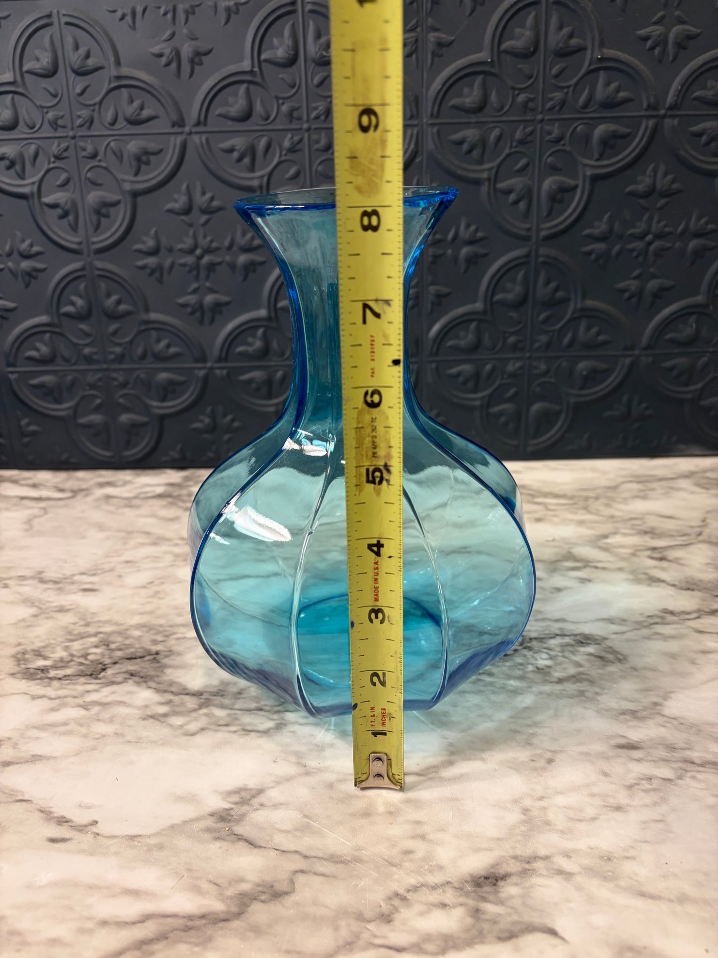 Aqua Blue Indiana Glass Octagon Vase