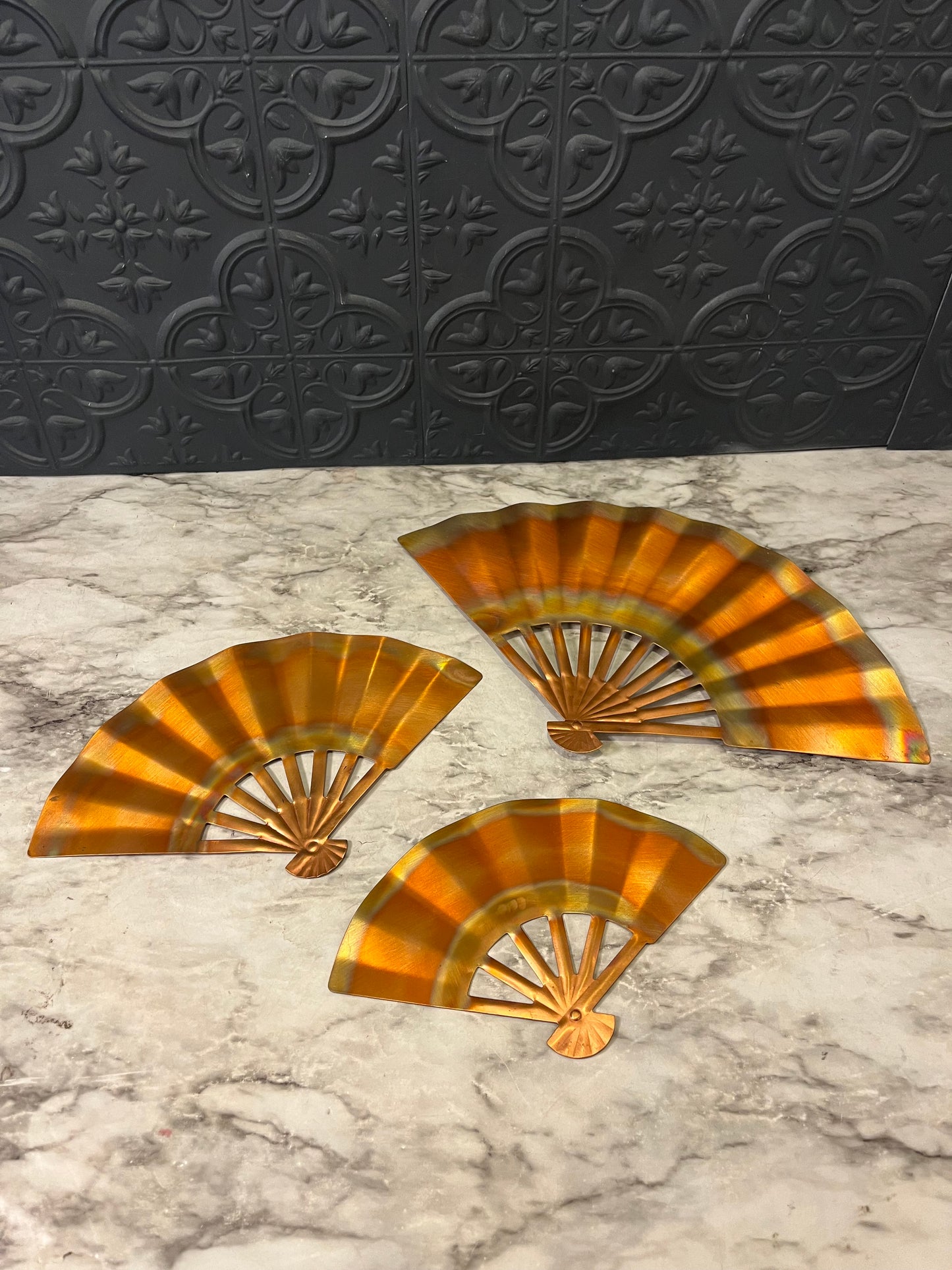 Set of 3 Copper Fans Wall Decor