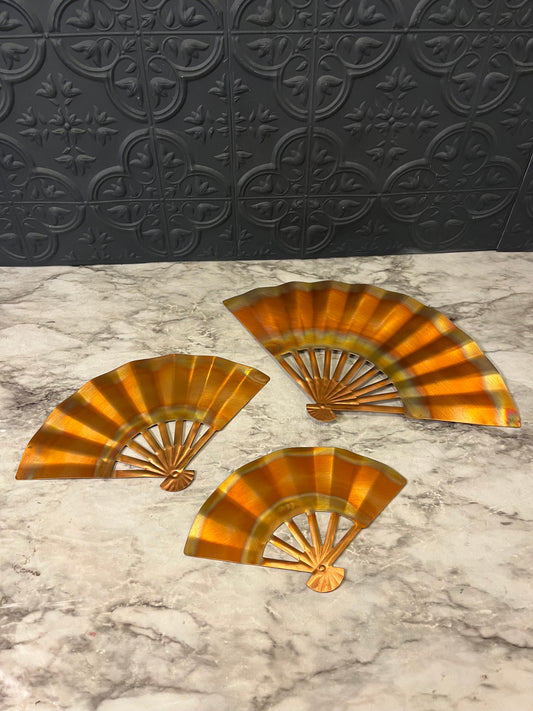 Set of 3 Copper Fans Wall Decor