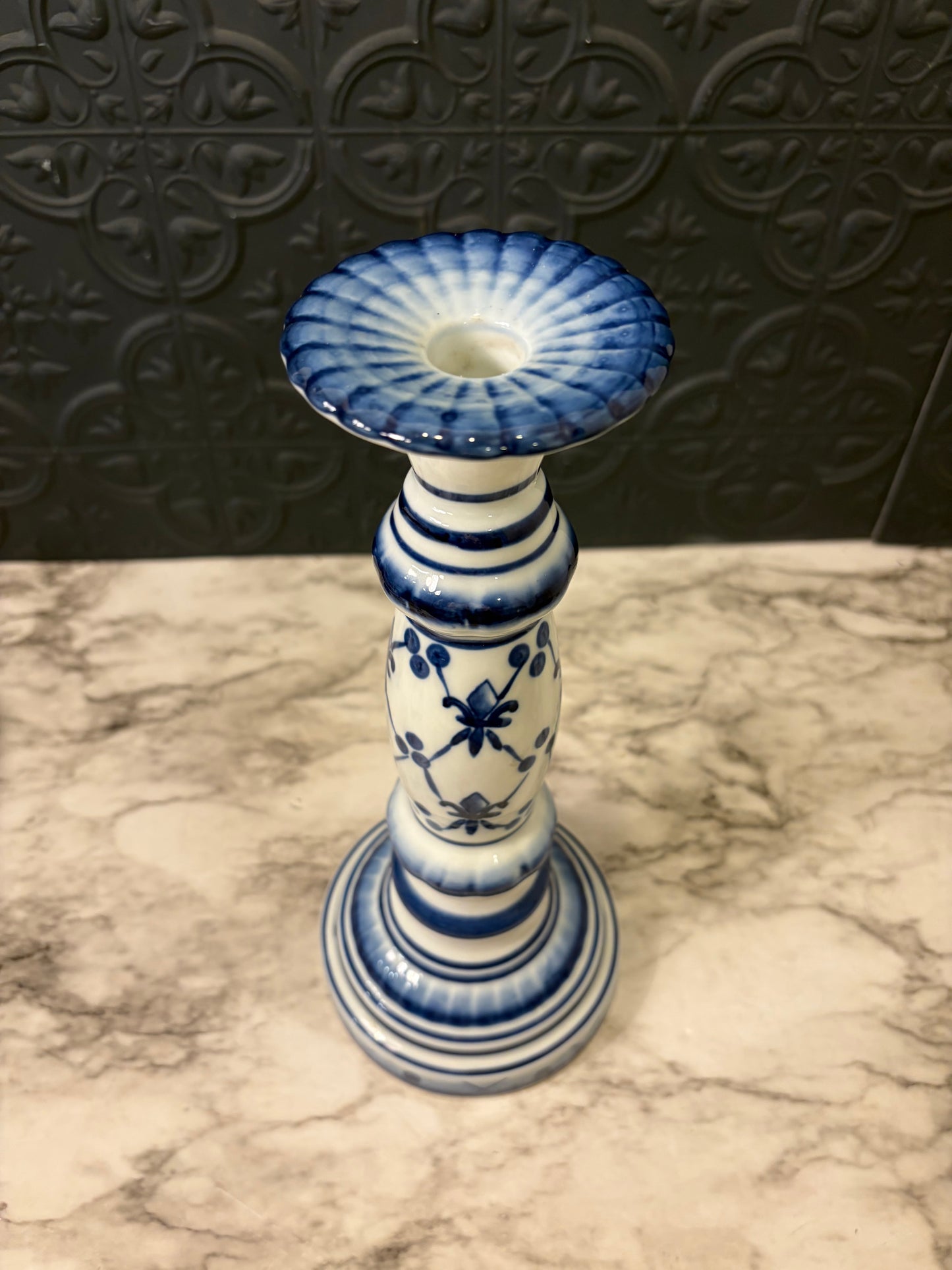 Blue and White Candlestick 11.25"