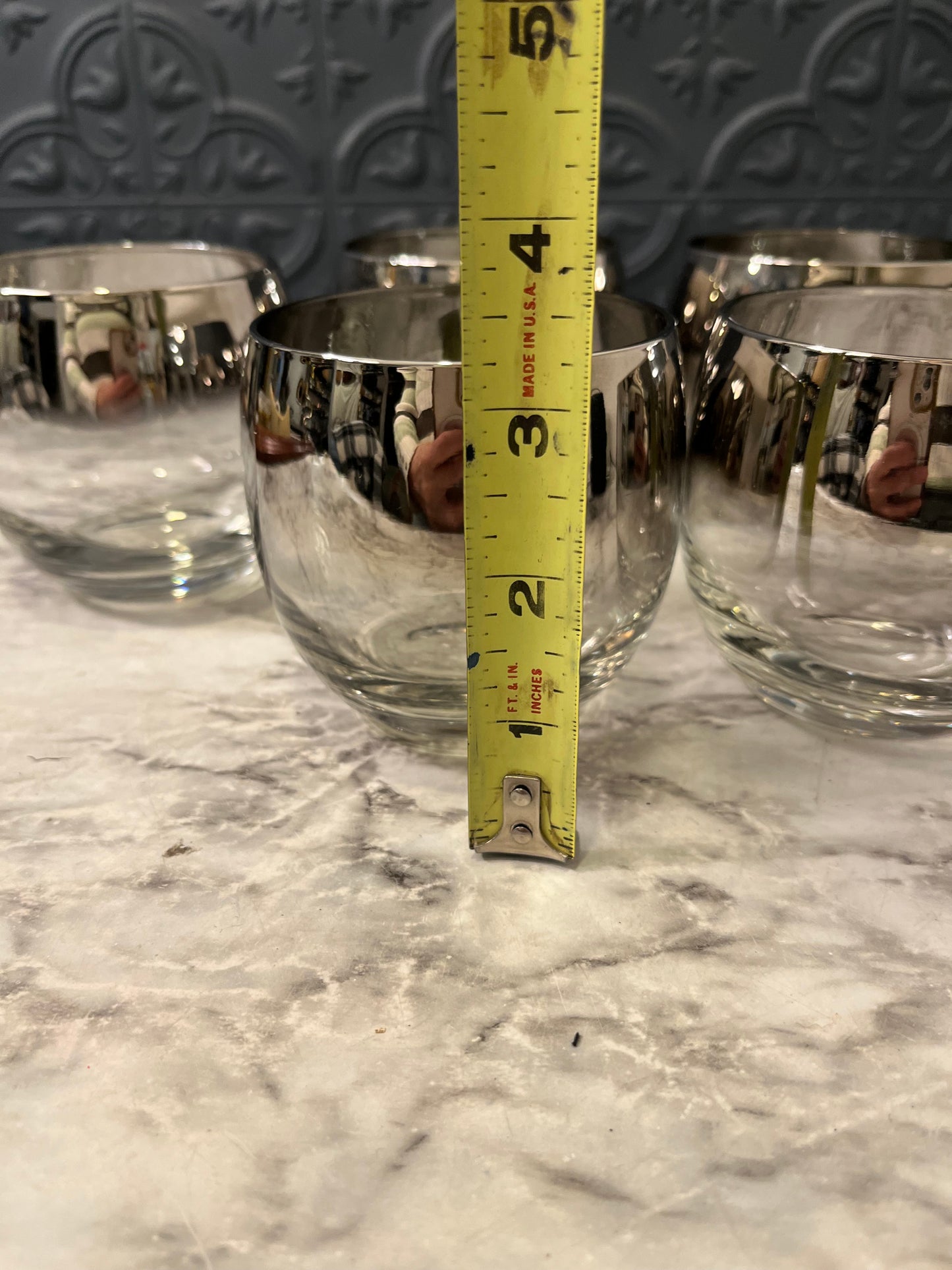 Silver rimmed roly-poly Glasses set of 5