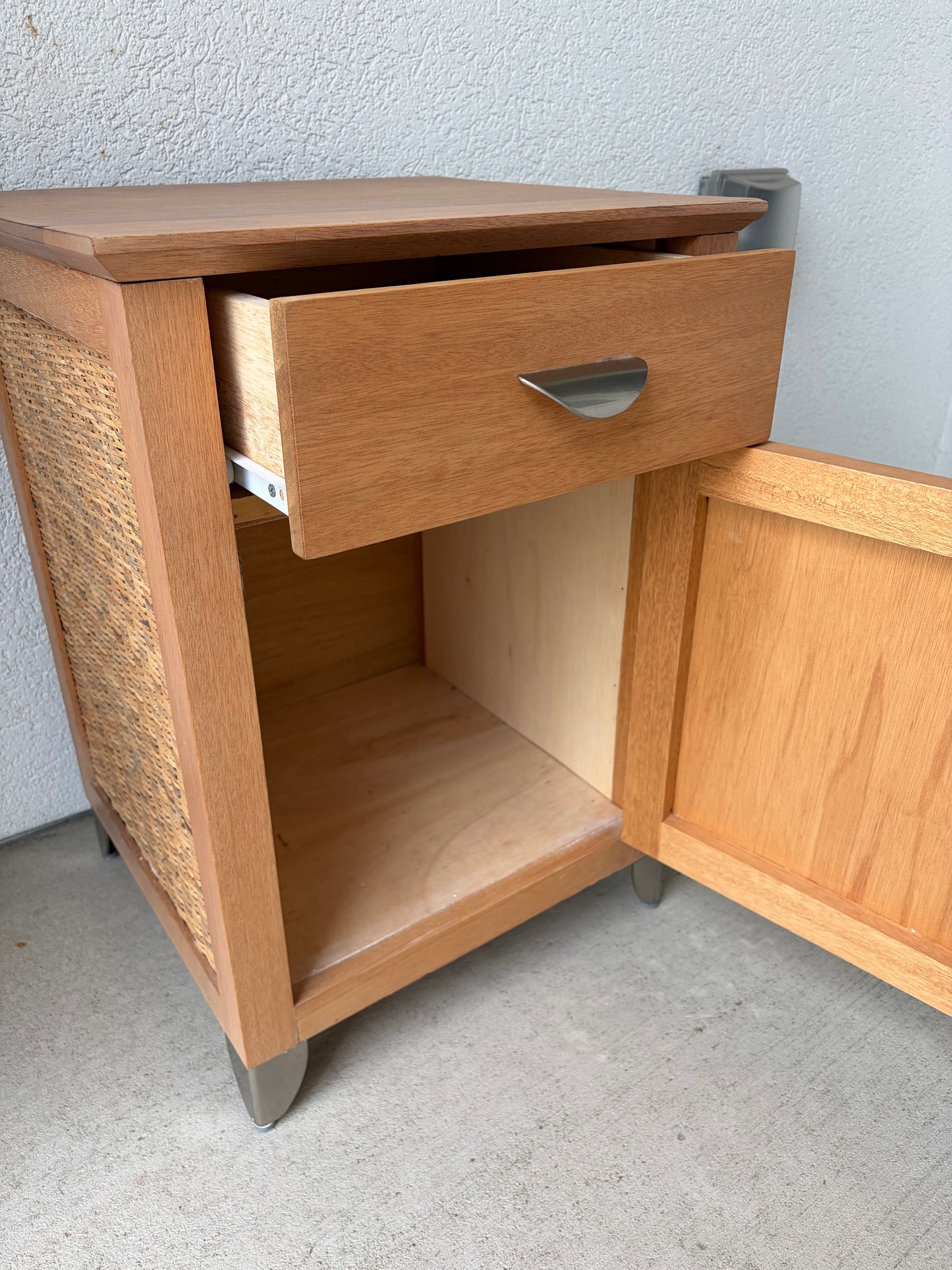 Small Lightwood and Wicker Cabinet/nightstand
