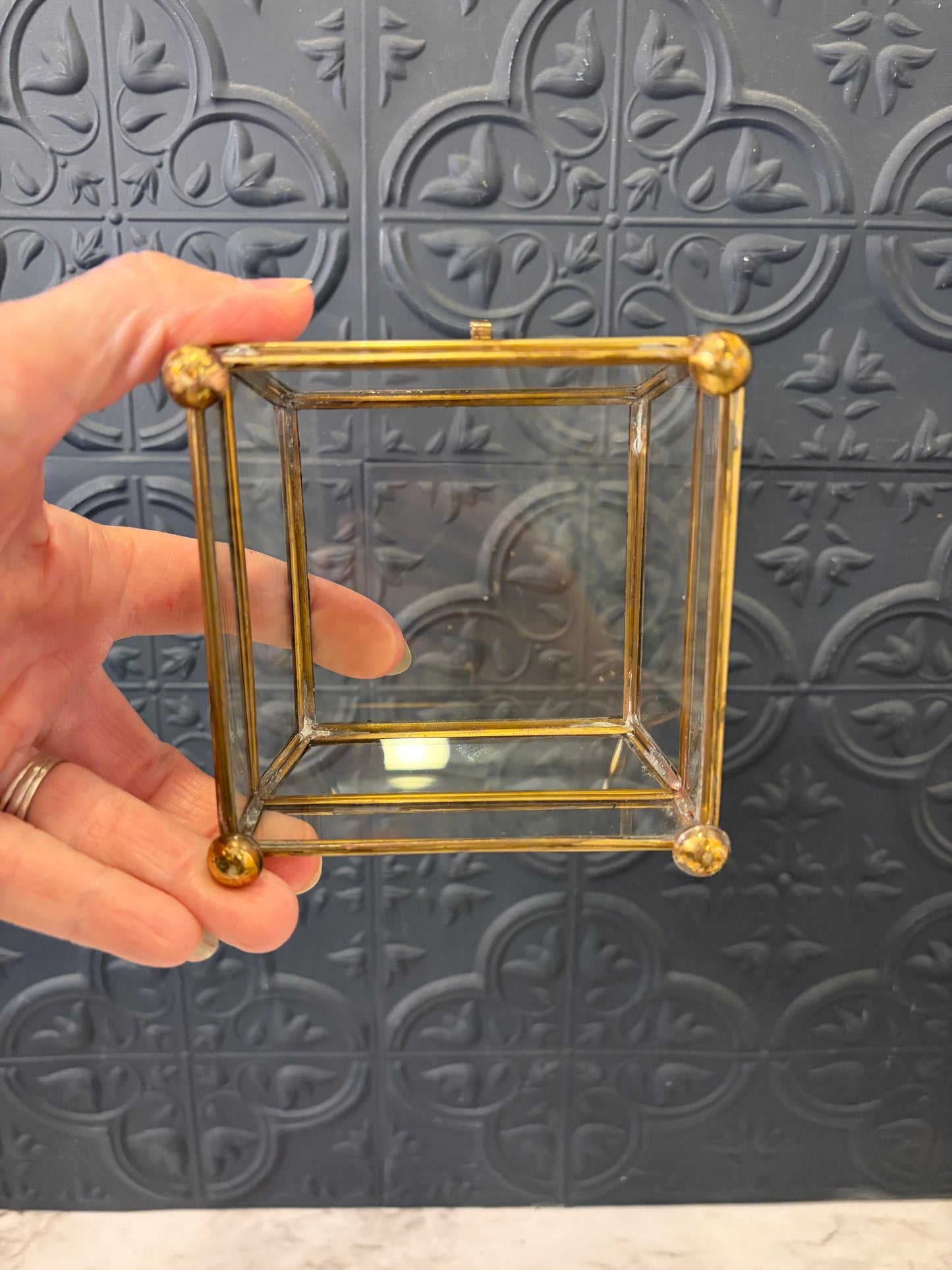 Brass and Glass Trapazoid lidded box