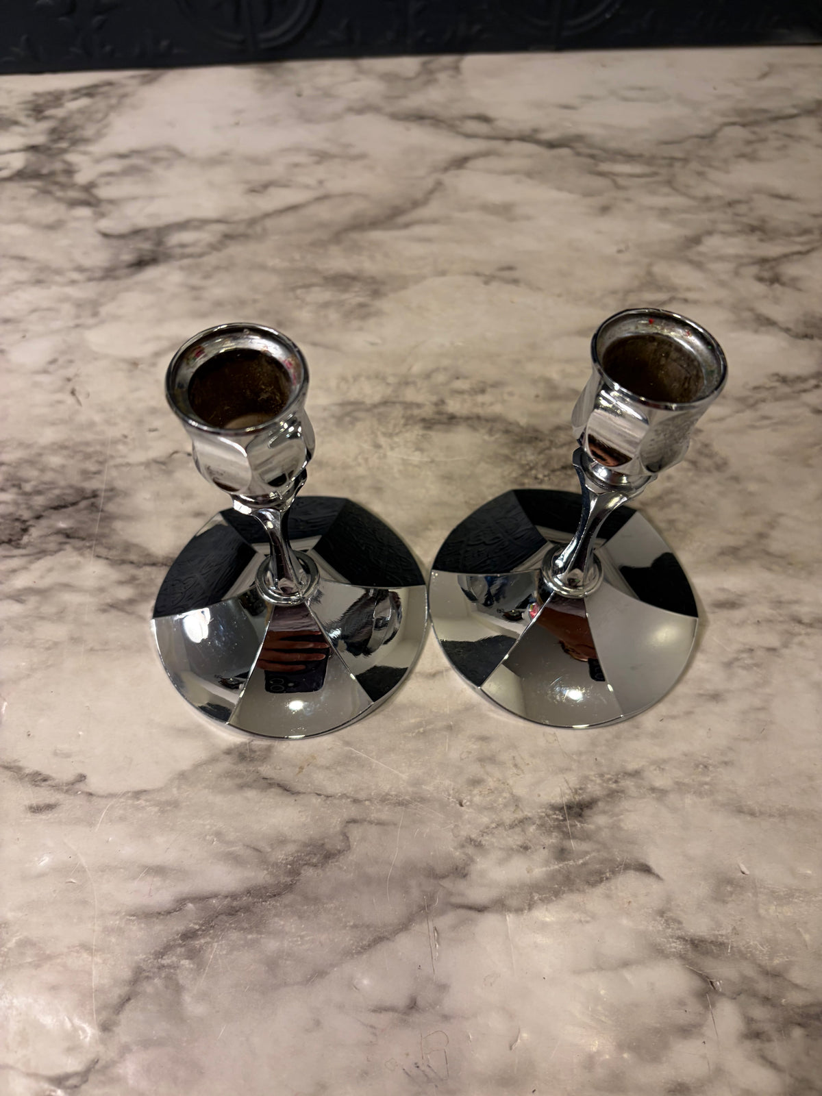 Irvinware Chrome Candlestick Pair