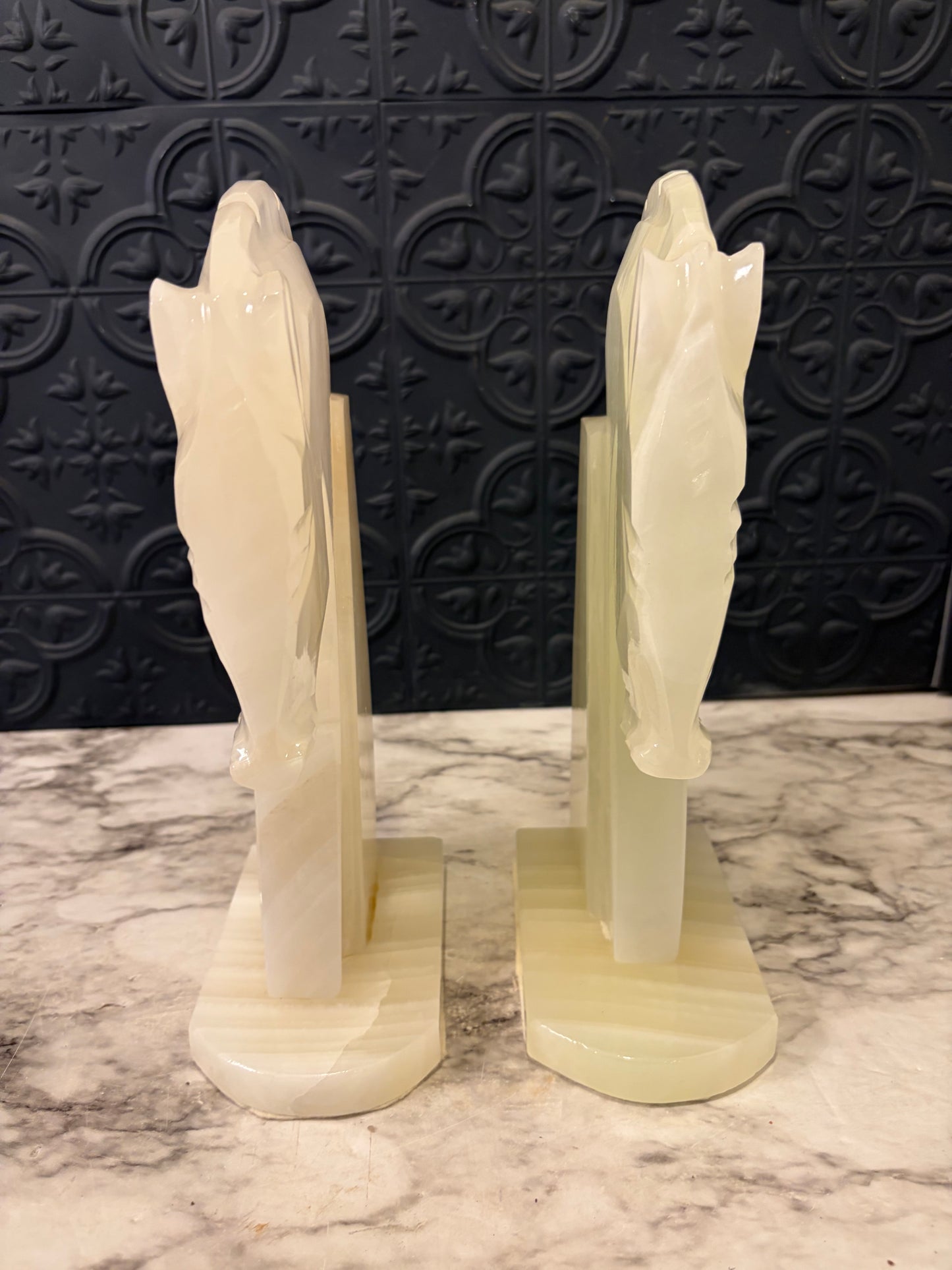 White Onyx Horse Head Bookends 10"