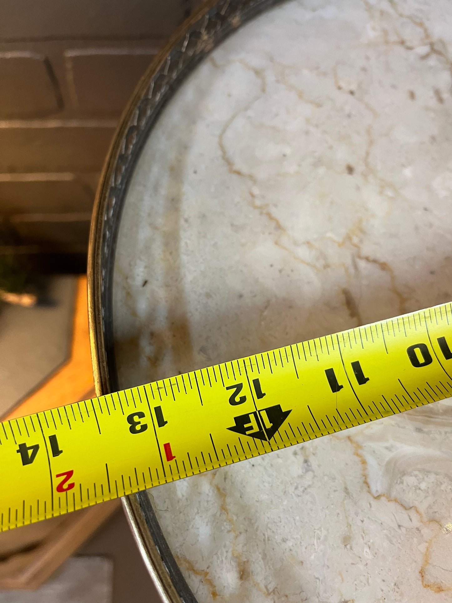 Tall Wood Plant stand with Brass and stone top