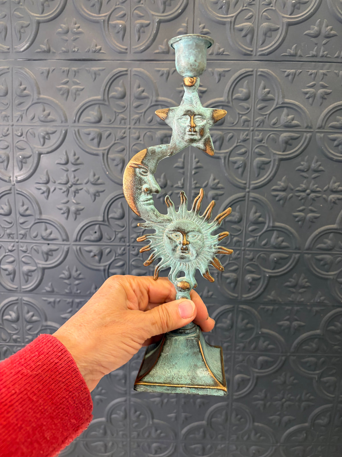 Brass Petina Sun Moon Star Candle Holder
