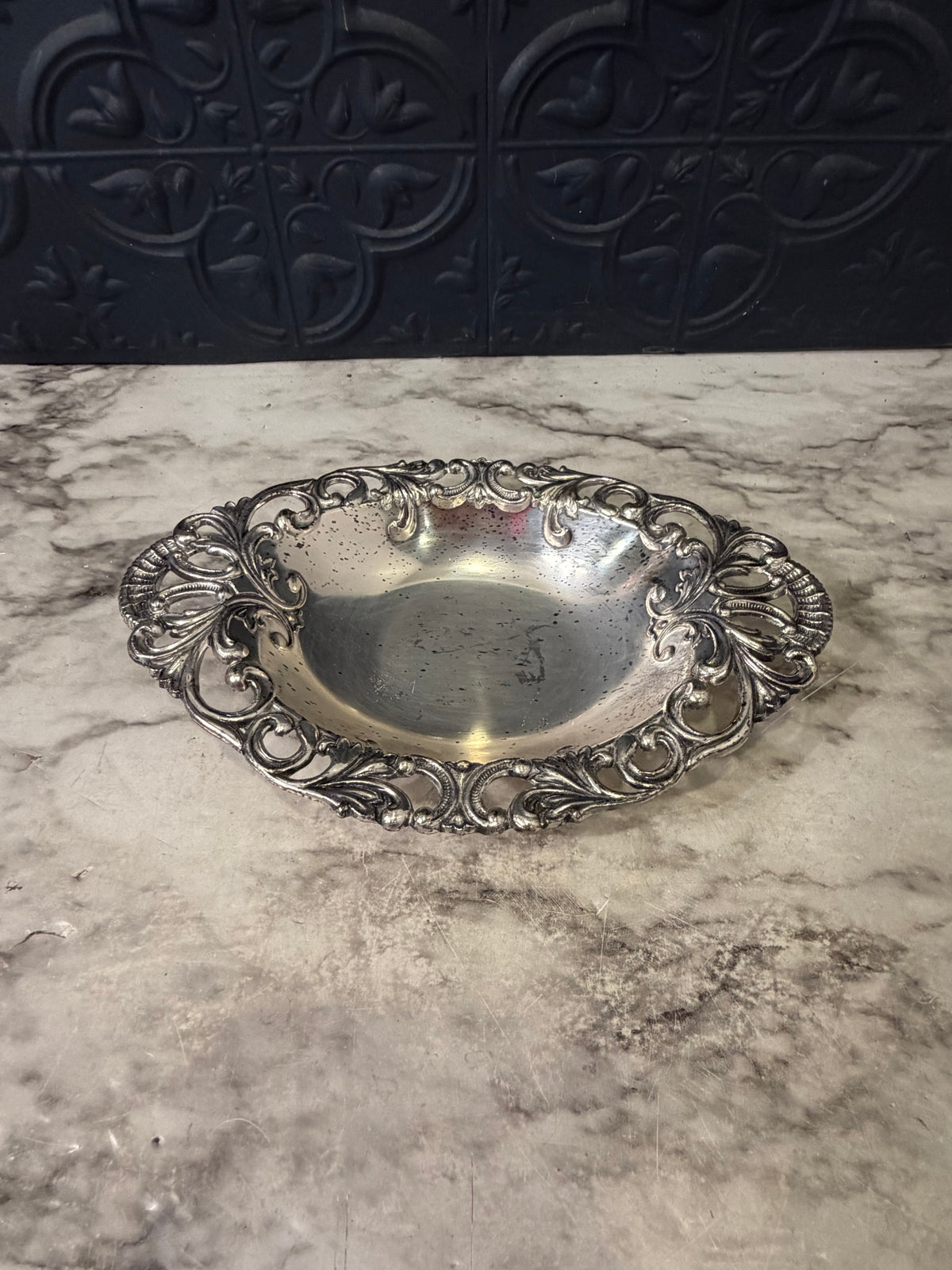 Raimond Silver Plate Oval Ornate Trinket Bowl