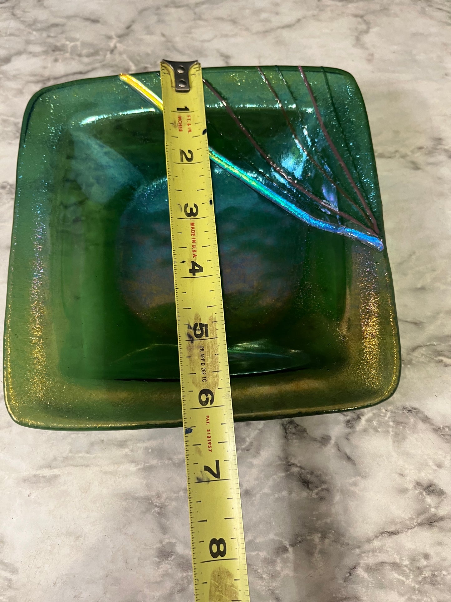 Handmade Fused Art Square Dish Green