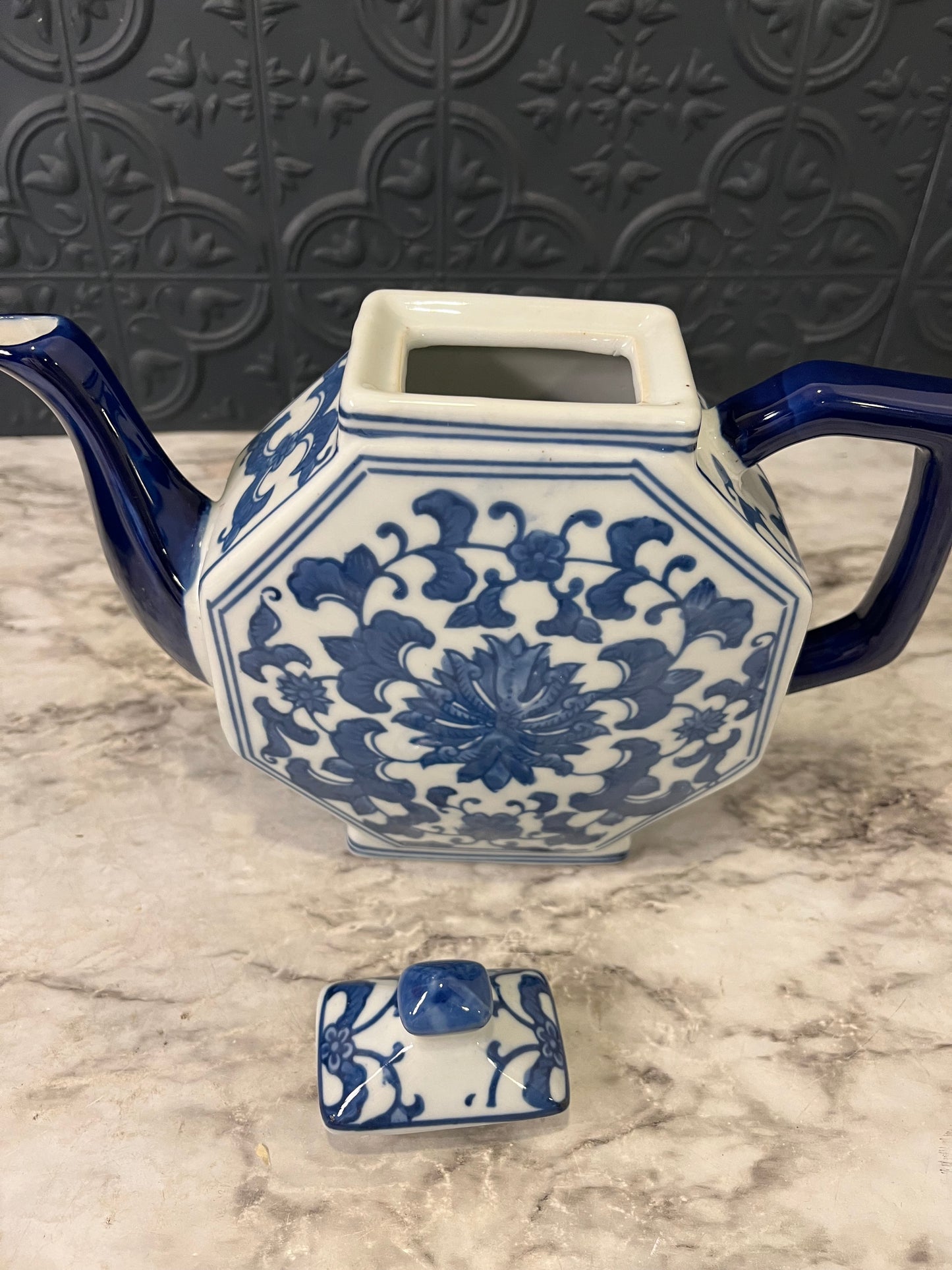 Blue and White Octagon Teapot