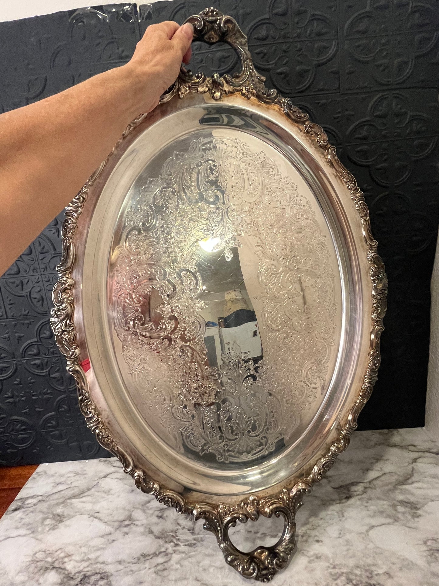 Baroque Silver Plate Tray by Wallace Large